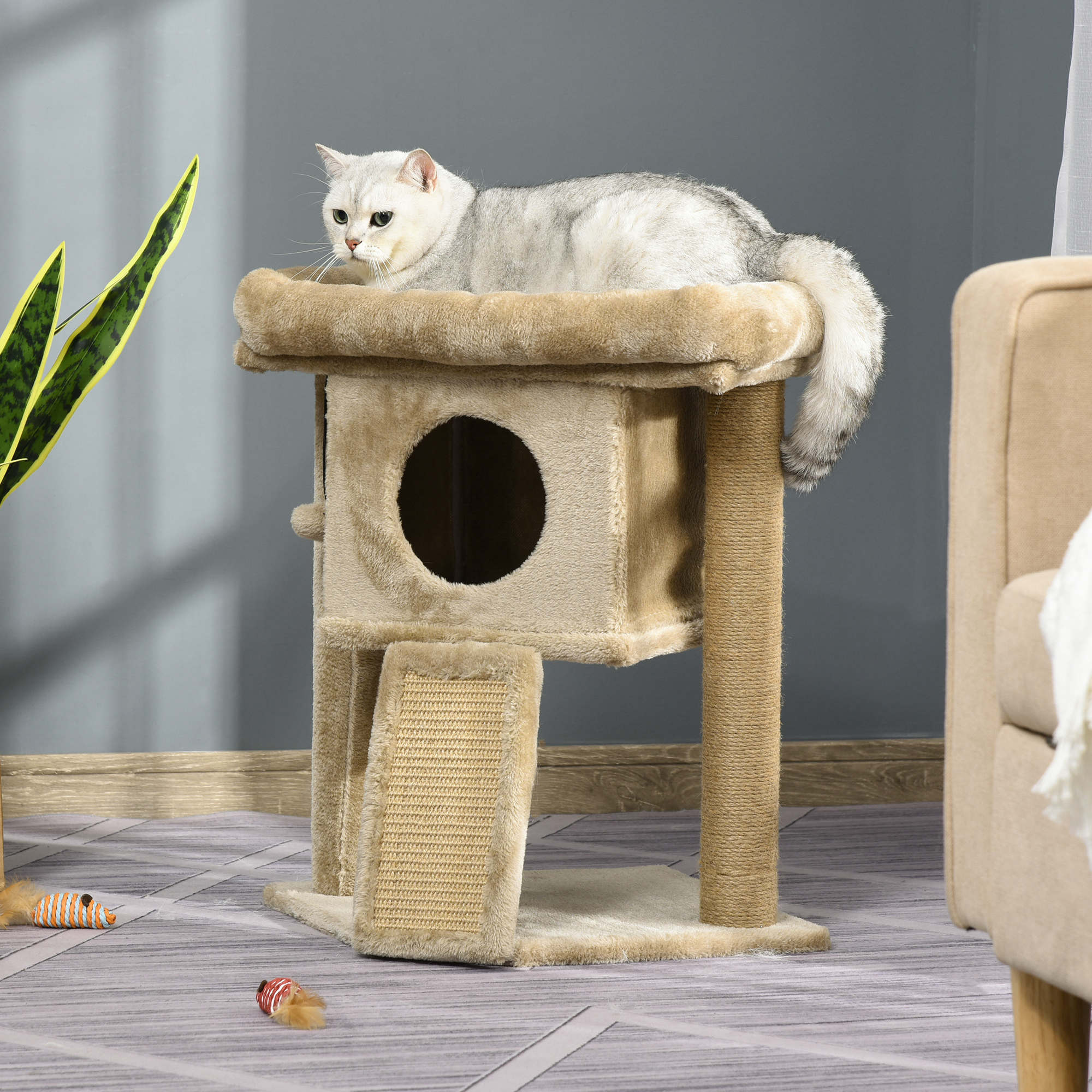 Arranhador para Gatos Altura 57 cm Cor Areia 40x40x57 cm