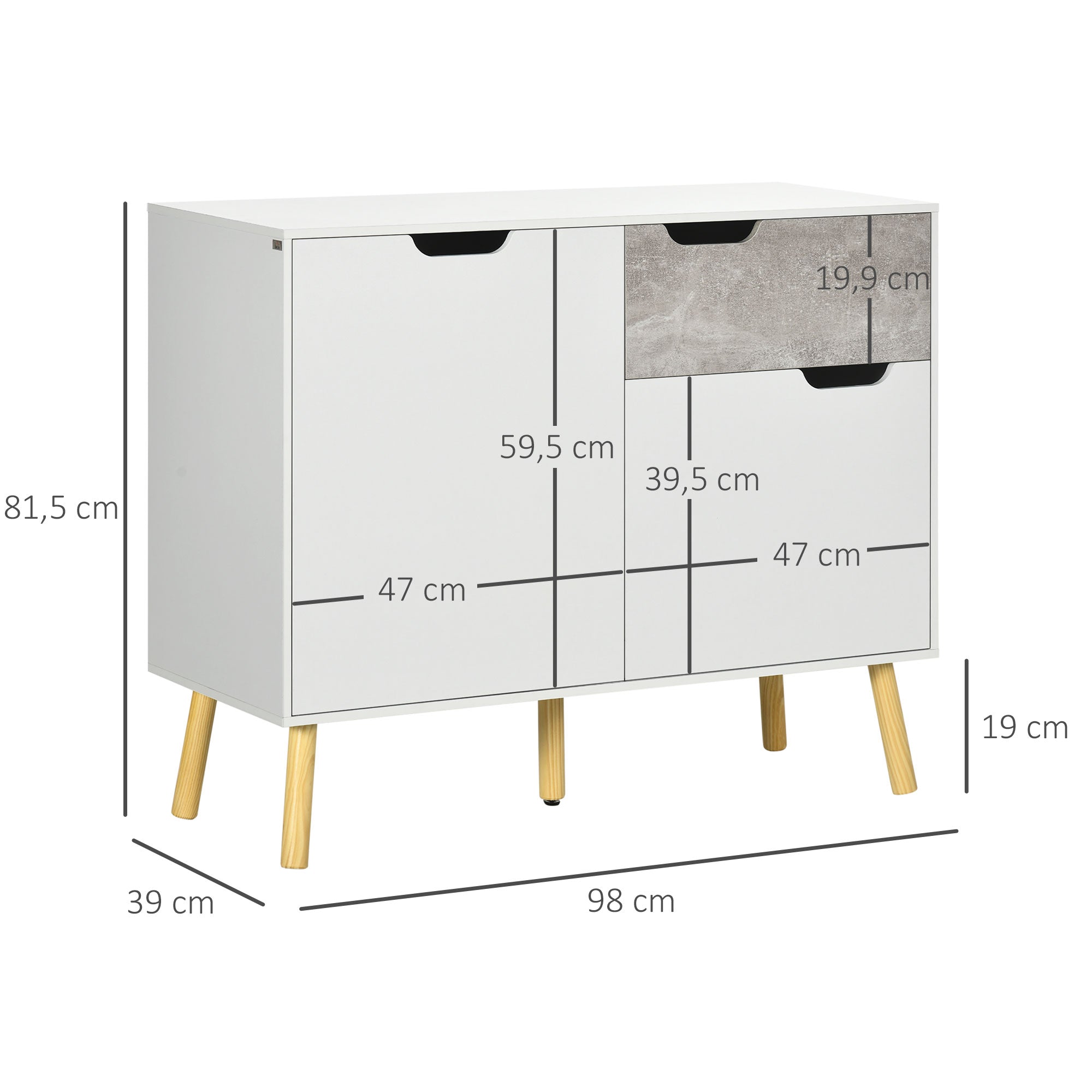 Aparador Moderno 98x39x81.5 cm Cinza e Branco
