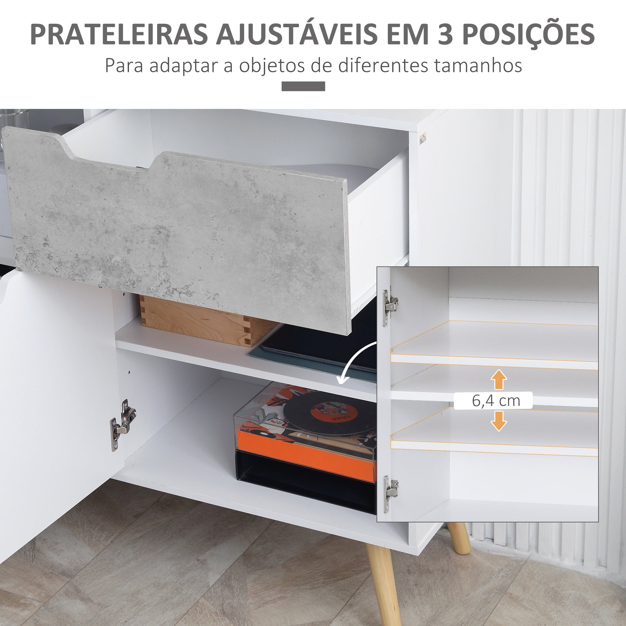 Aparador Moderno 98x39x81.5 cm Cinza e Branco