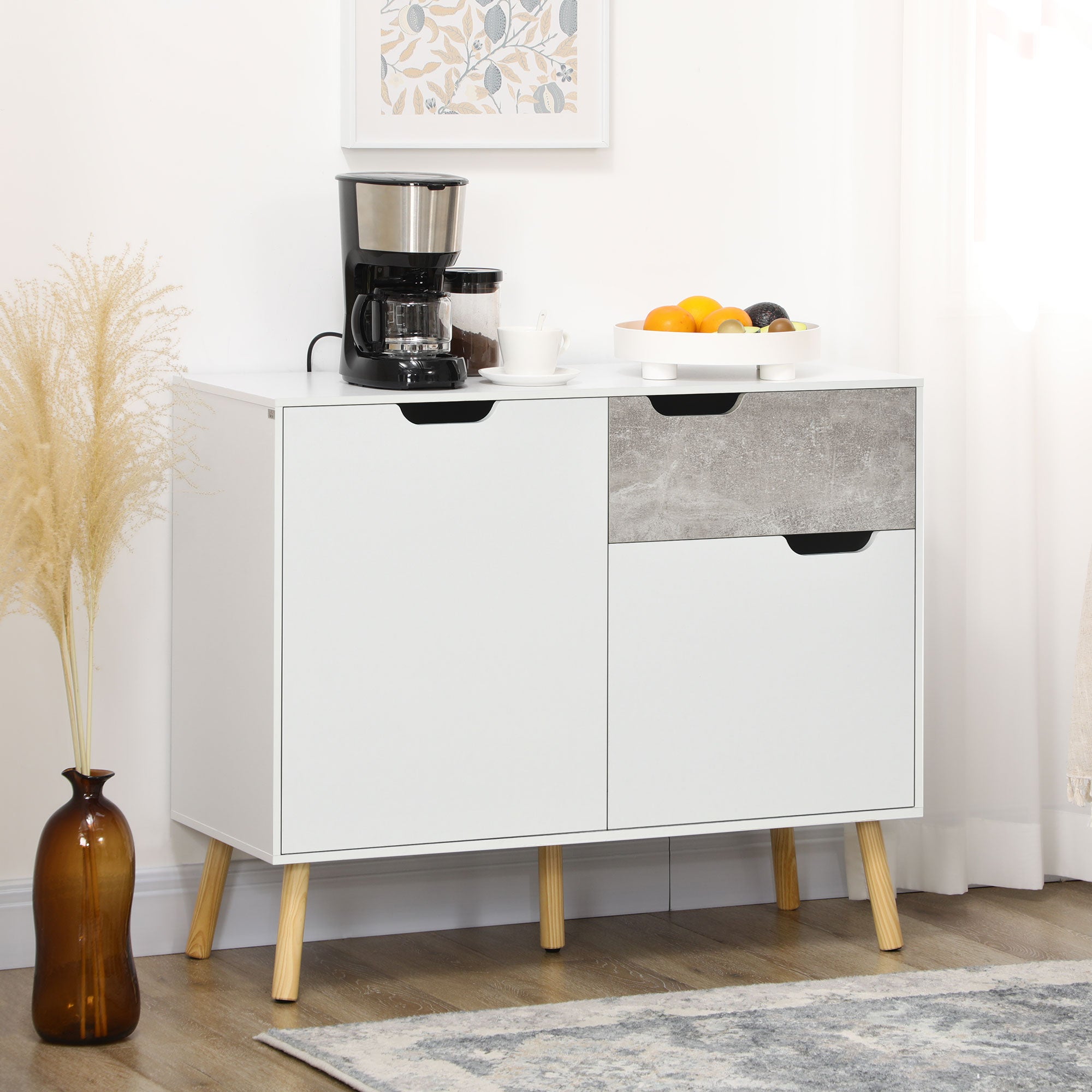 Aparador Moderno 98x39x81.5 cm Cinza e Branco