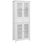 Armário de Cozinha Móvel Auxiliar com Portas de Vidro e Gaveta 74x35,5x181,5 cm - Branco