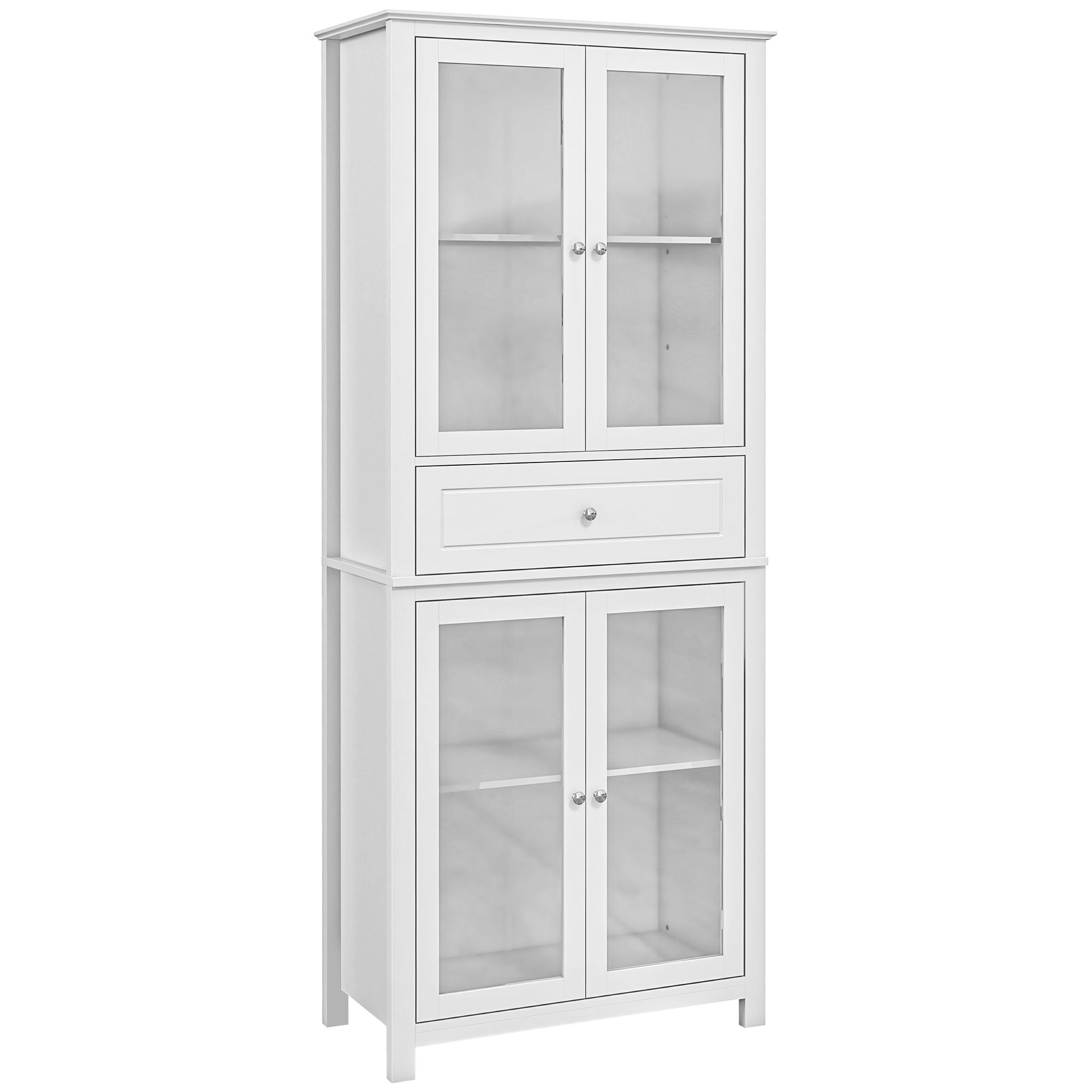 Armário de Cozinha Móvel Auxiliar com Portas de Vidro e Gaveta 74x35,5x181,5 cm - Branco