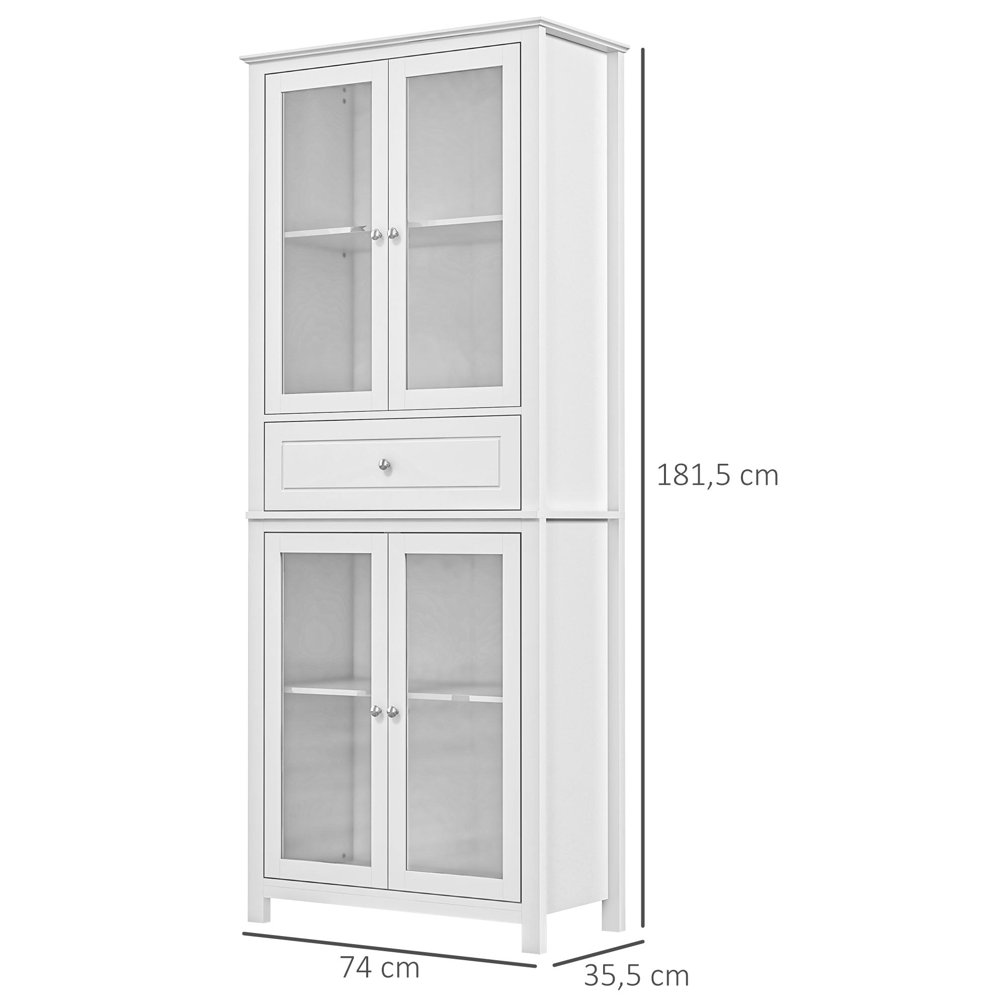 Armário de Cozinha Móvel Auxiliar com Portas de Vidro e Gaveta 74x35,5x181,5 cm - Branco
