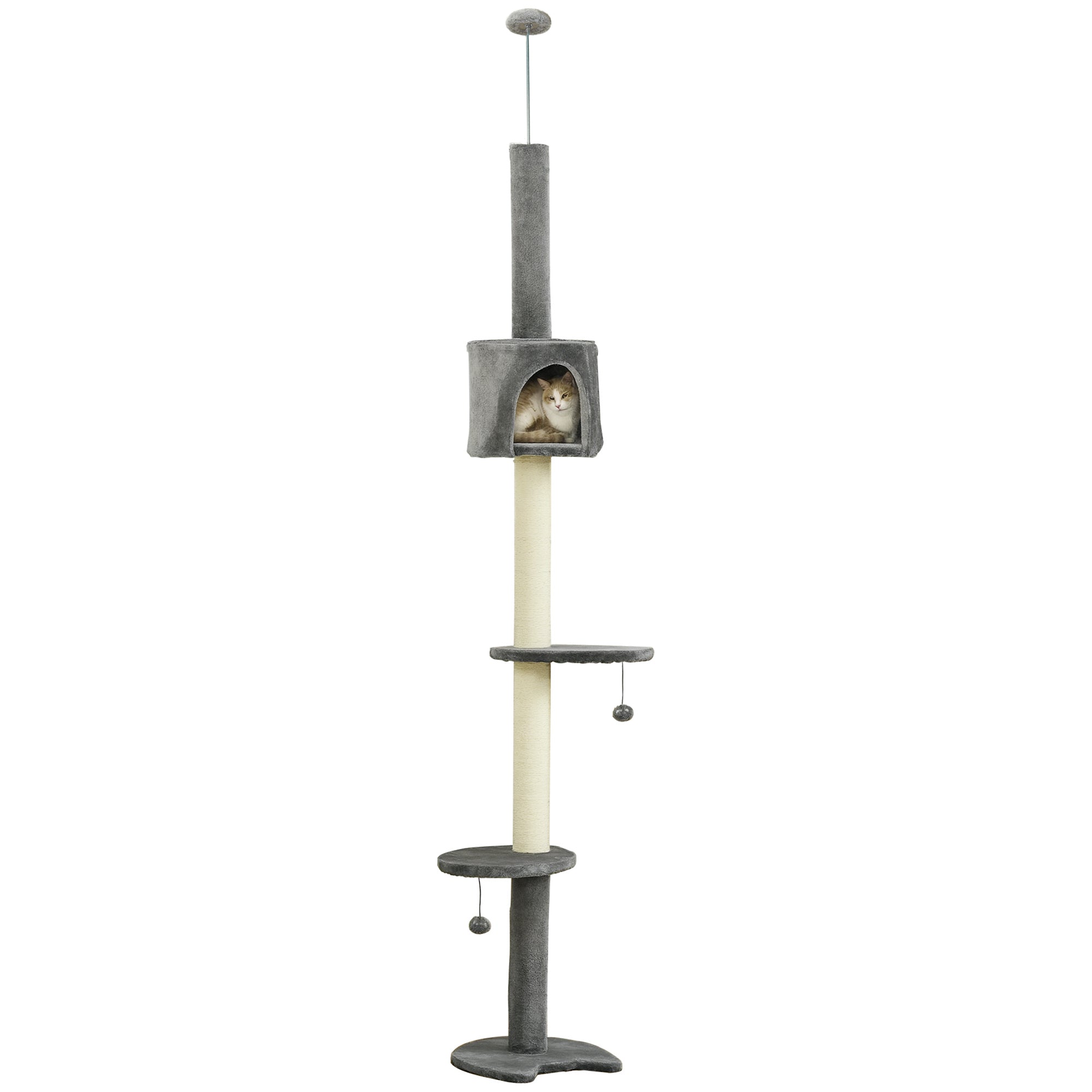Árvore Arranhador para Gatos Cinza Claro 40x40x280cm - Centro de Atividades com Plataformas e Postes de Sisal