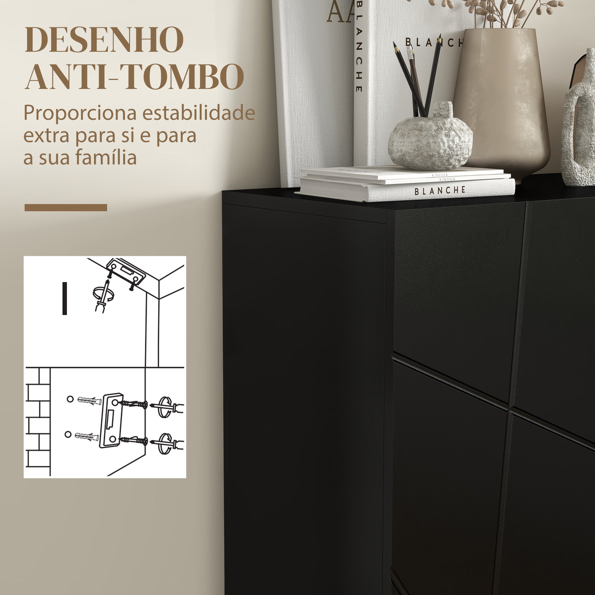 Sapateira de Entrada com Prateleiras Ajustáveis - 72x31.5x95 cm (Preto)