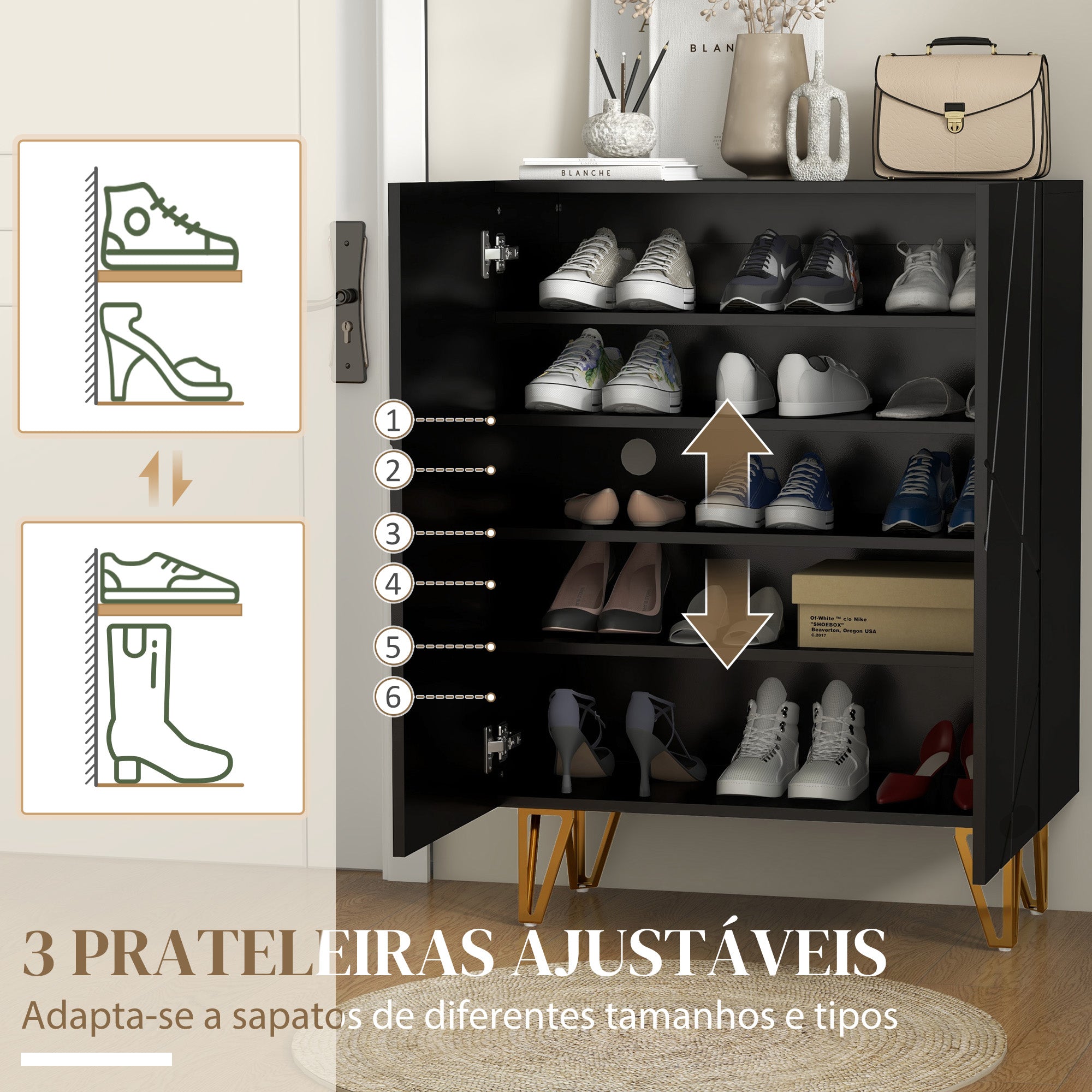Sapateira de Entrada com Prateleiras Ajustáveis - 72x31.5x95 cm (Preto)