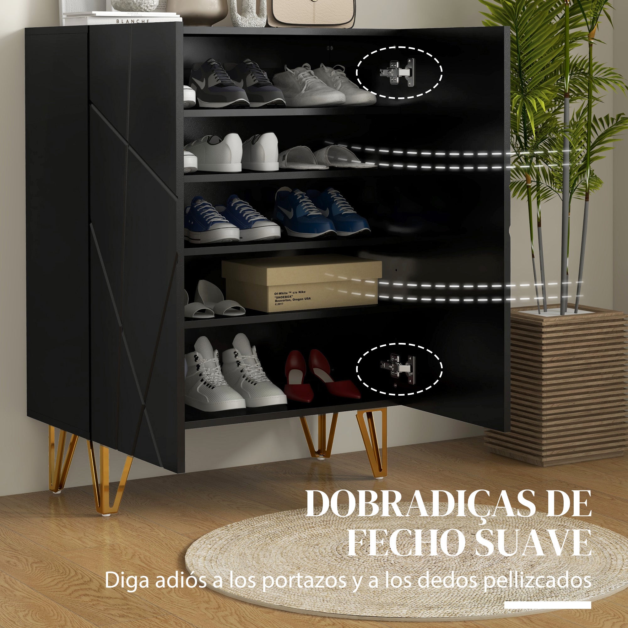 Sapateira de Entrada com Prateleiras Ajustáveis - 72x31.5x95 cm (Preto)