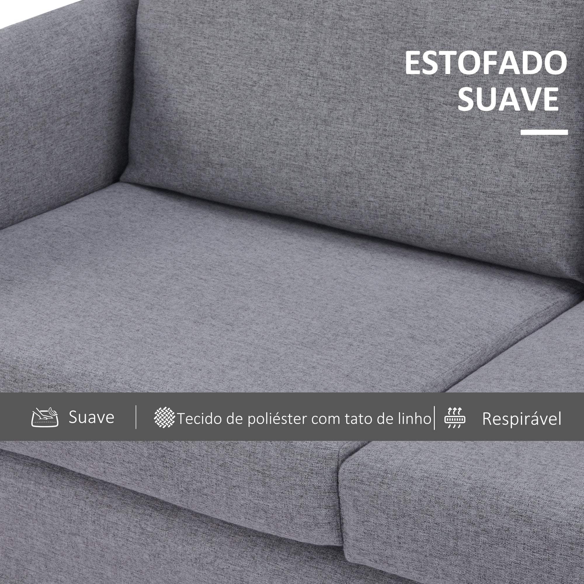 Sofá 2 Lugares Estofado em Linho Sintético 130x67x76.5cm - Cinza Claro