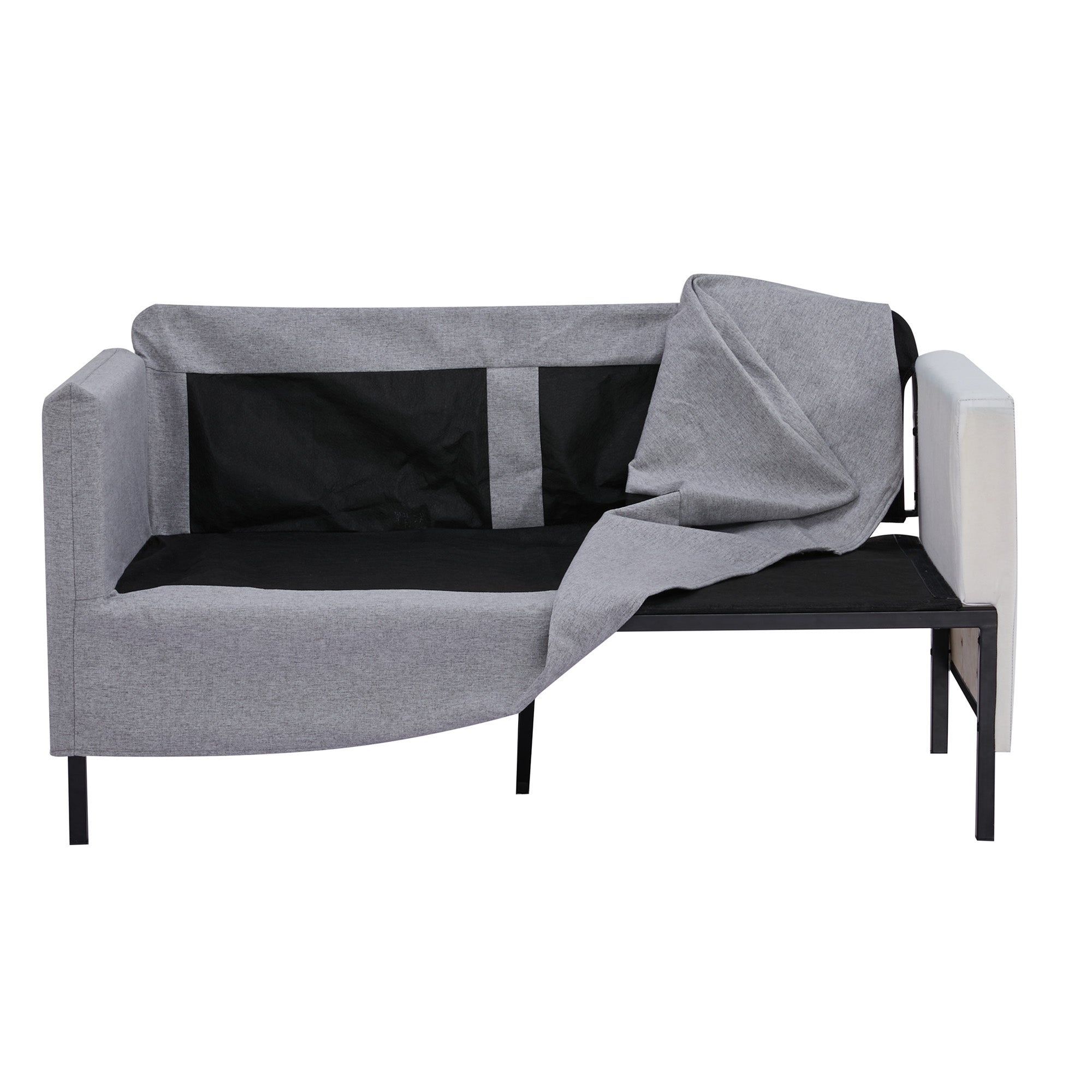 Sofá 2 Lugares Estofado em Linho Sintético 130x67x76.5cm - Cinza Claro