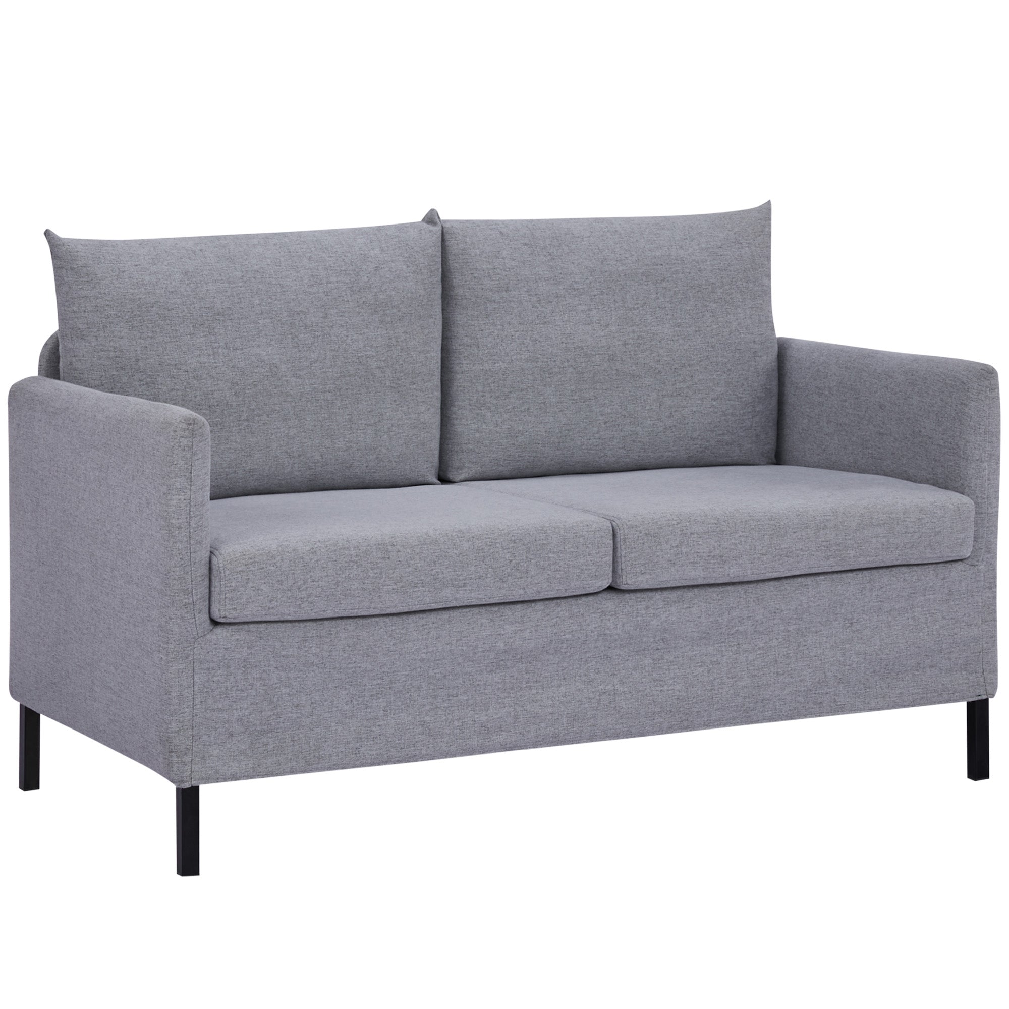 Sofá 2 Lugares Estofado em Linho Sintético 130x67x76.5cm - Cinza Claro