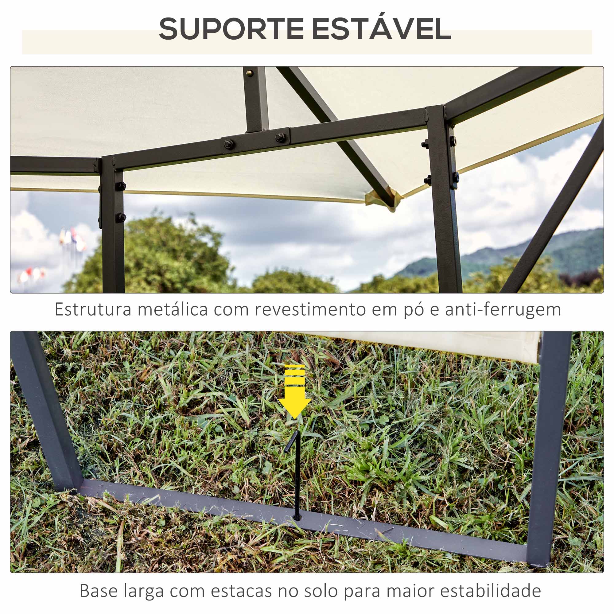 Pérgola de Jardim 300x300x260 cm Cor Creme Branco - Estrutura de Aço e Toldo UV