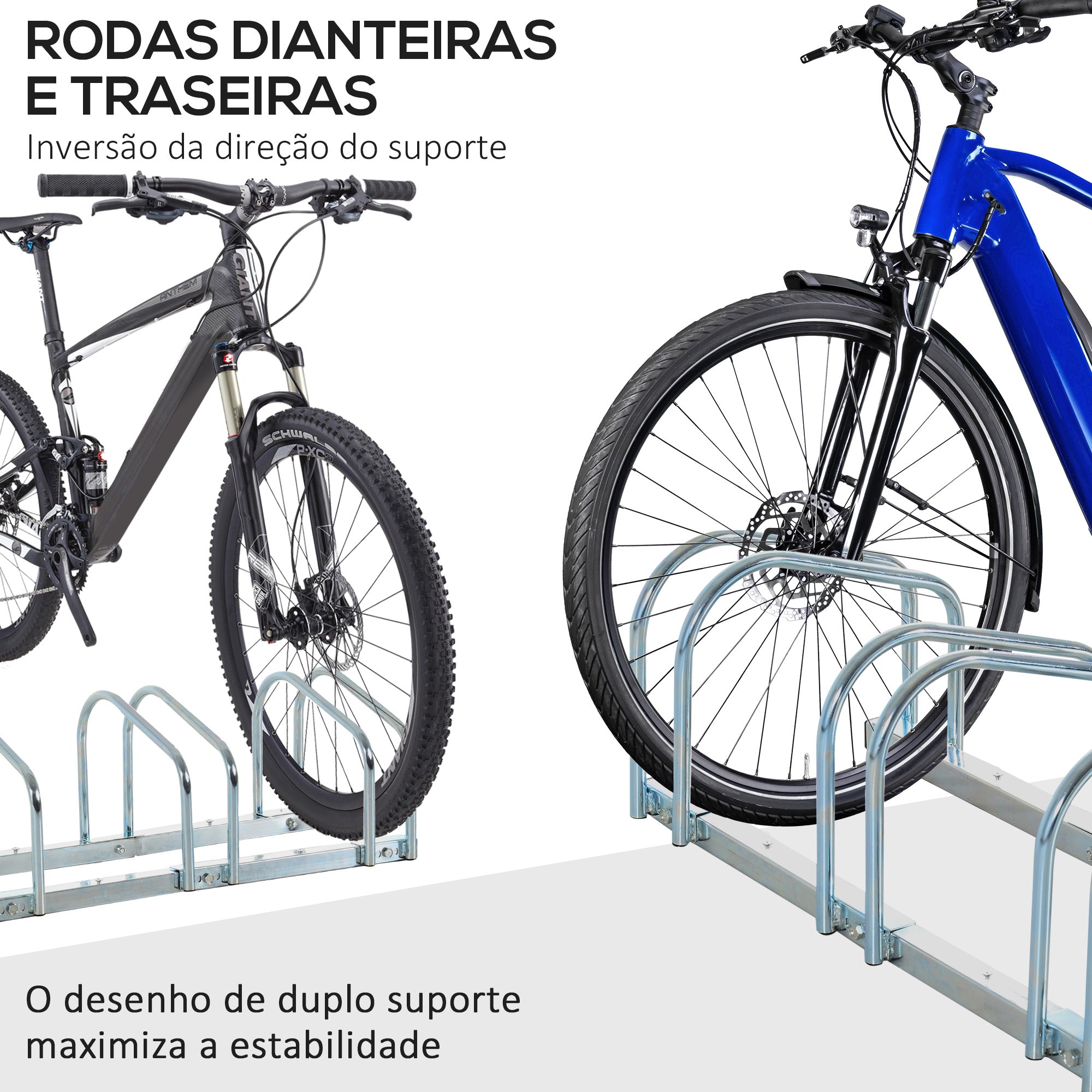 Estacionamento para 4 Bicicletas de Aço 110x33x27 cm - Cor Prata