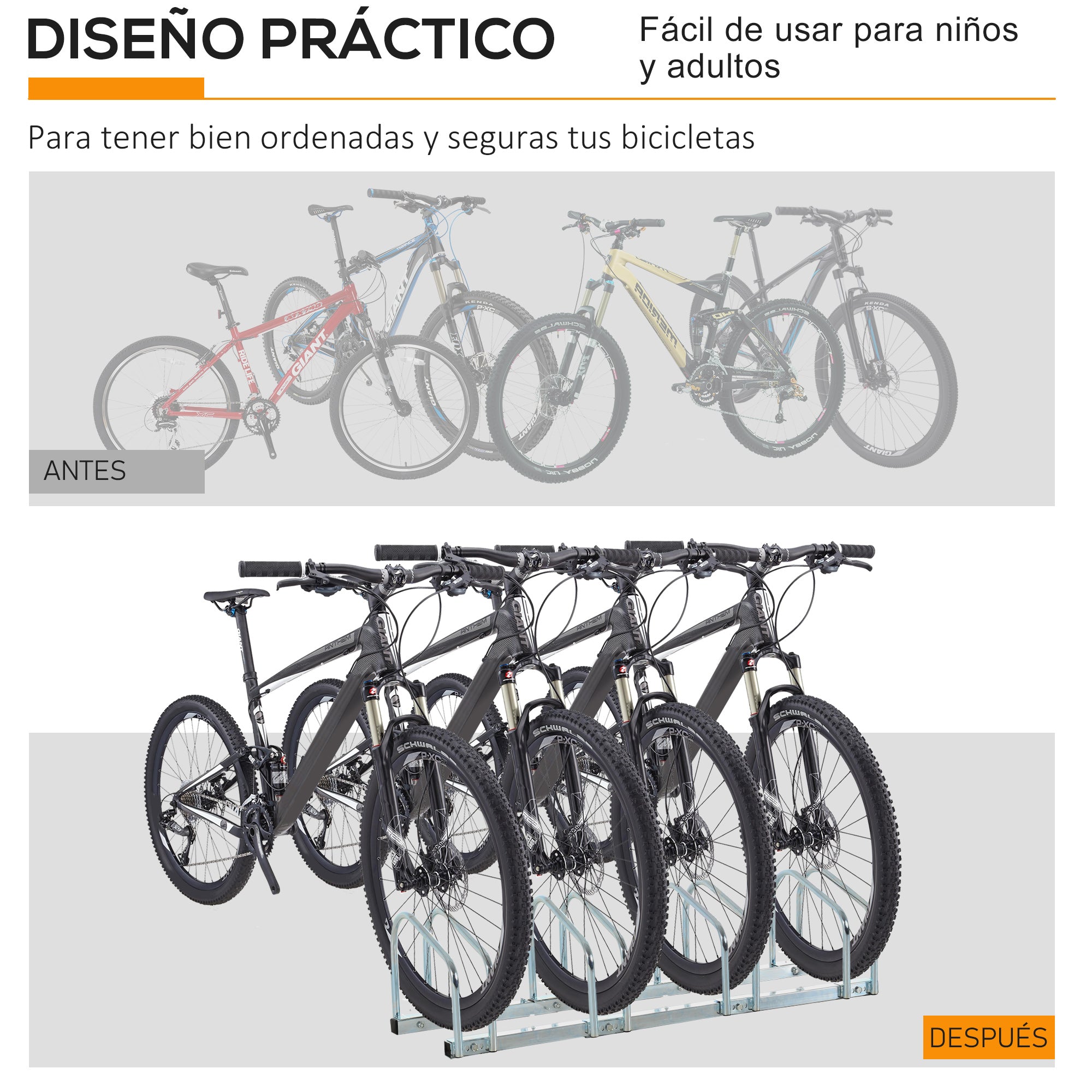 Estacionamento para 4 Bicicletas de Aço 110x33x27 cm - Cor Prata