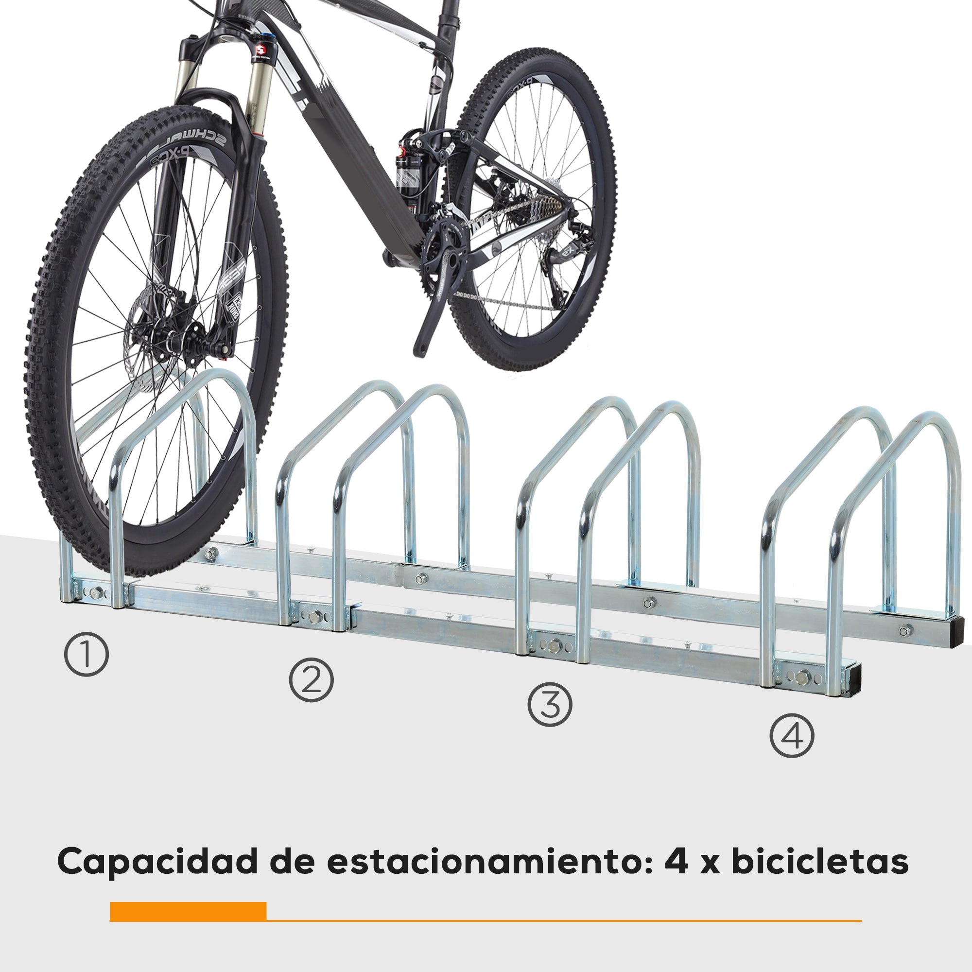 Estacionamento para 4 Bicicletas de Aço 110x33x27 cm - Cor Prata
