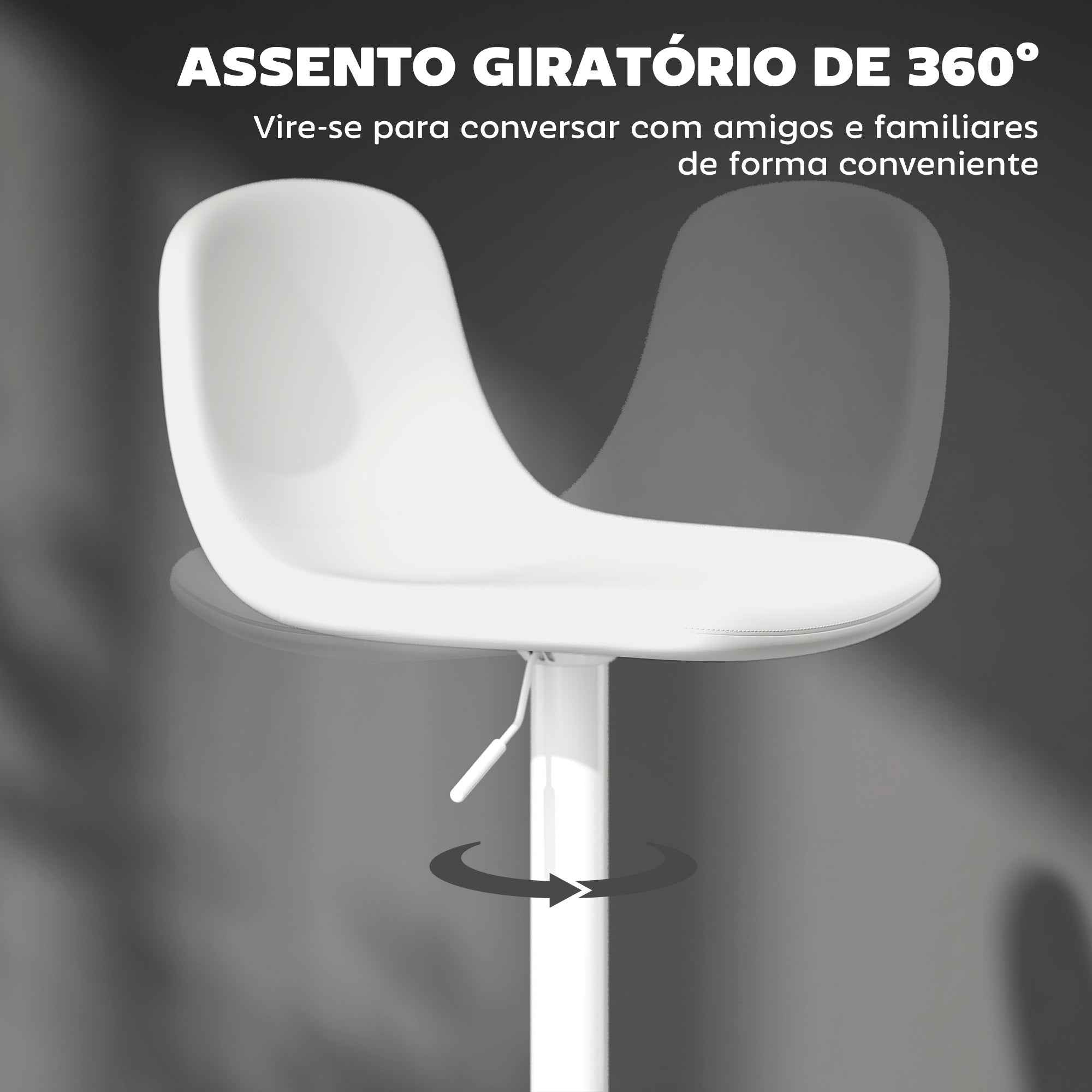 Conjunto de 2 Bancos Altos de Cozinha Brancos 40,5x44x84-104 cm