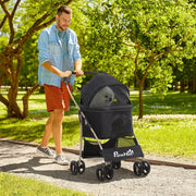 Carrinho para Animais de Estimação 3 em 1 – 82x49,5x98cm – Preto – Aço e Tecido Oxford
