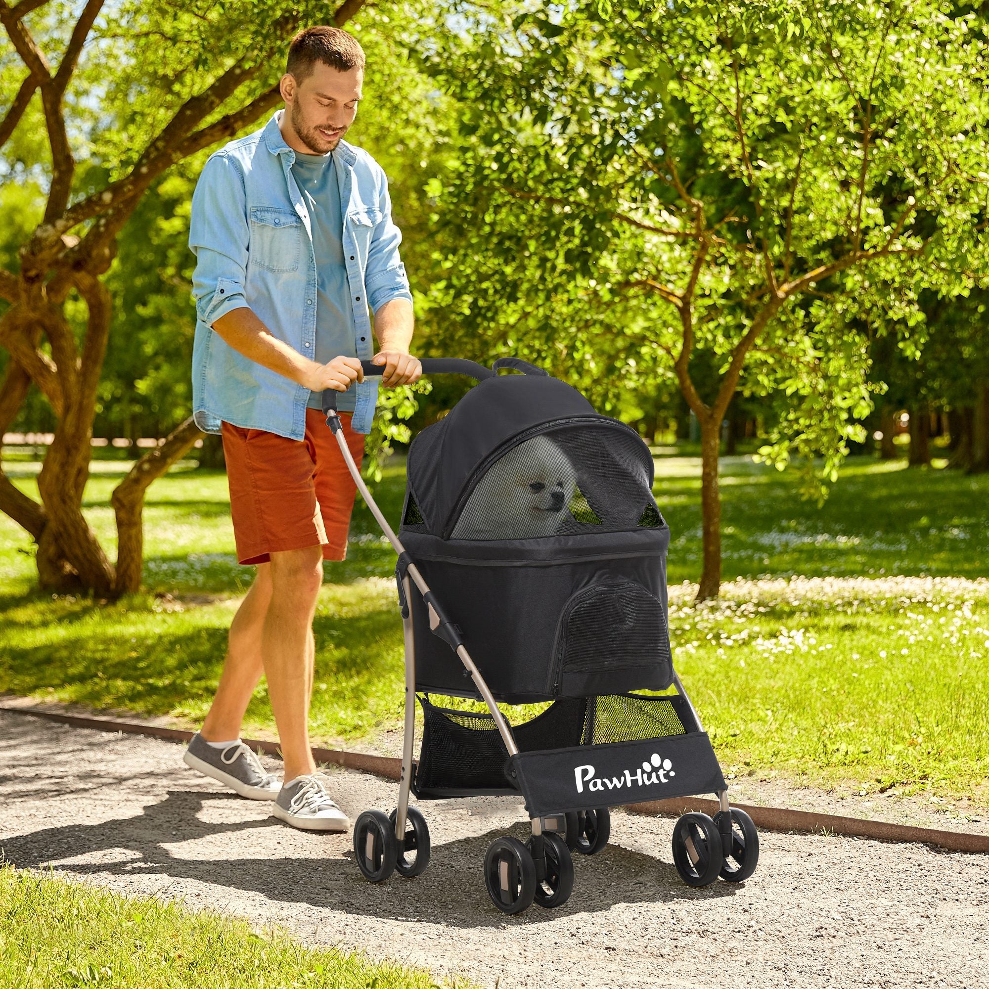 Carrinho para Animais de Estimação 3 em 1 – 82x49,5x98cm – Preto – Aço e Tecido Oxford