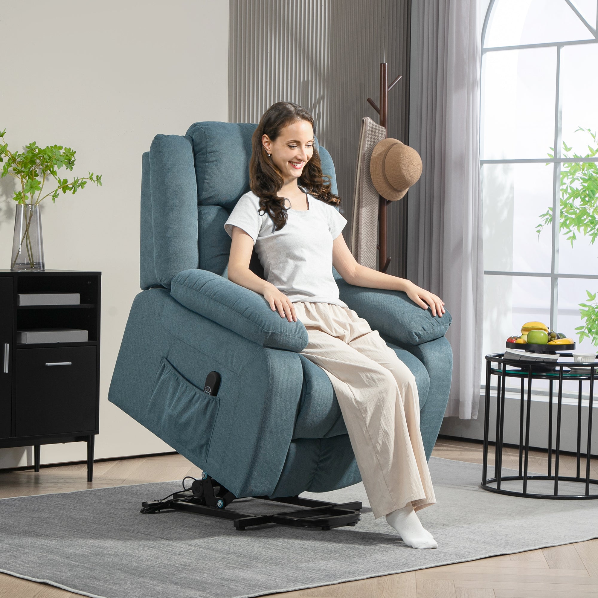 Poltrona Relax Reclinável Elétrica Azul 92x94x105 cm