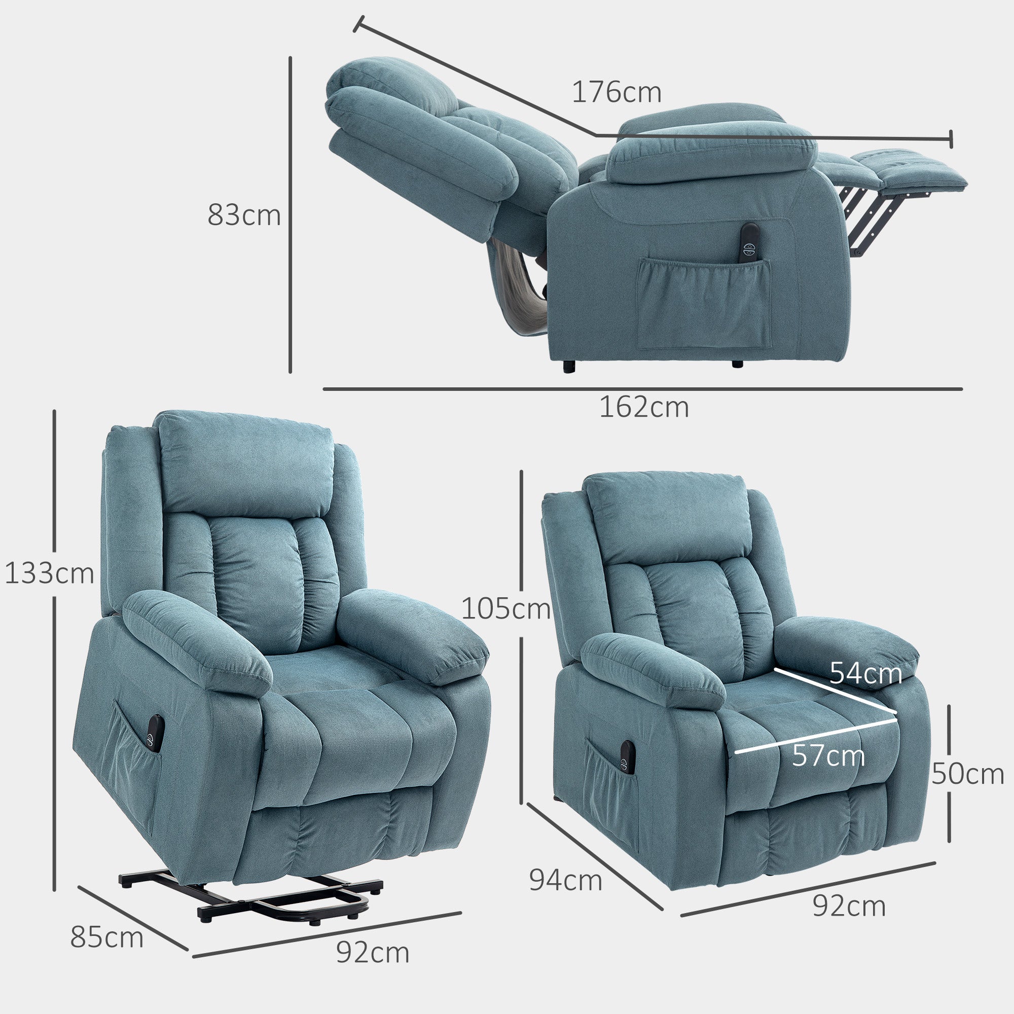Poltrona Relax Reclinável Elétrica Azul 92x94x105 cm