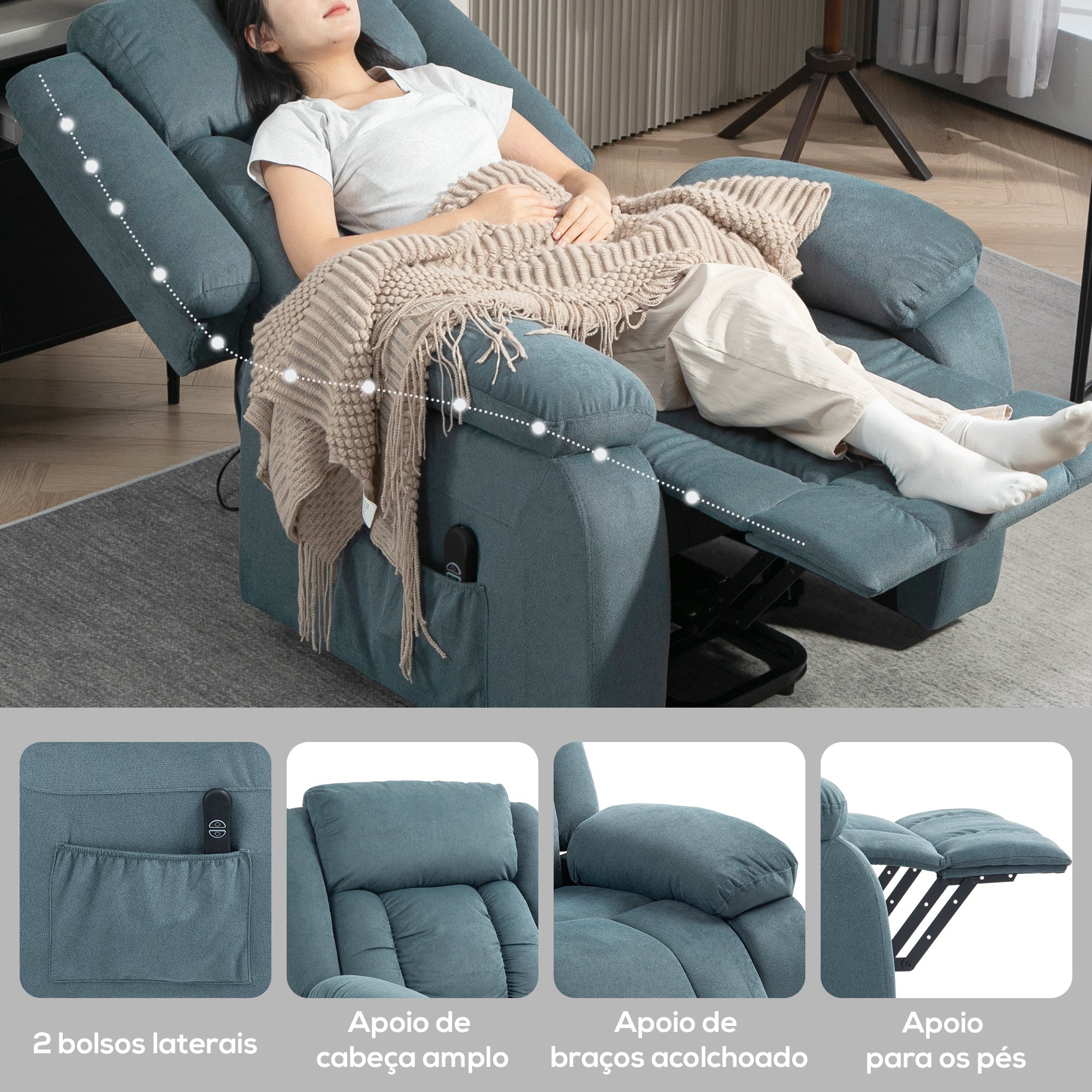 Poltrona Relax Reclinável Elétrica Azul 92x94x105 cm