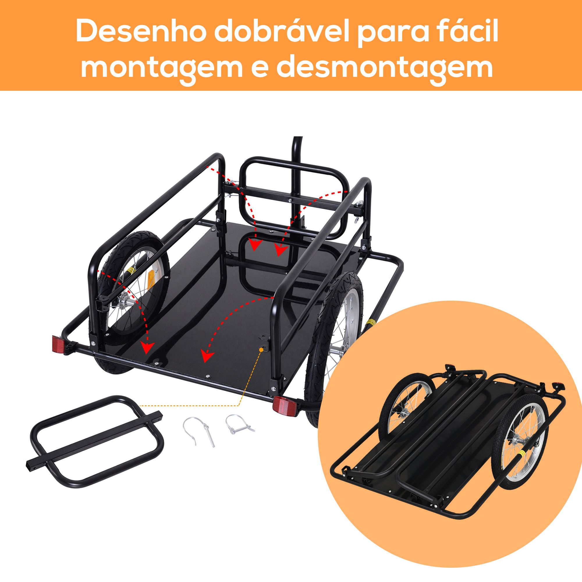 Reboque de Carga para Bicicleta 155x71,5x77 cm - Preto