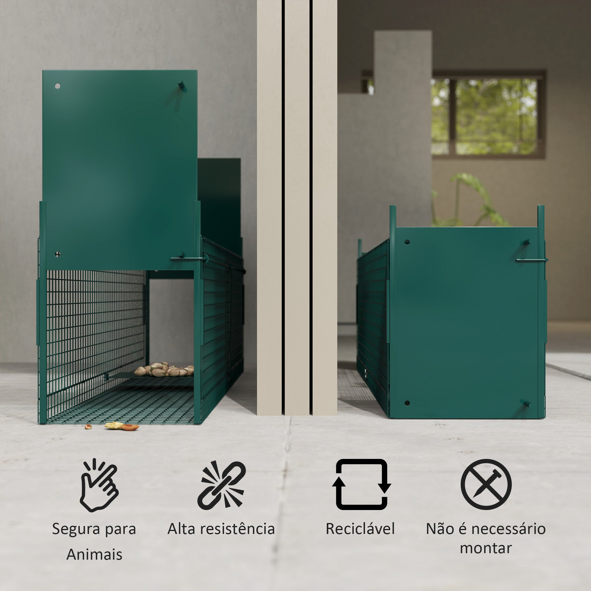 Armadilha com 2 Portas para Animais Vivos - 100x25x28cm - Verde Escuro