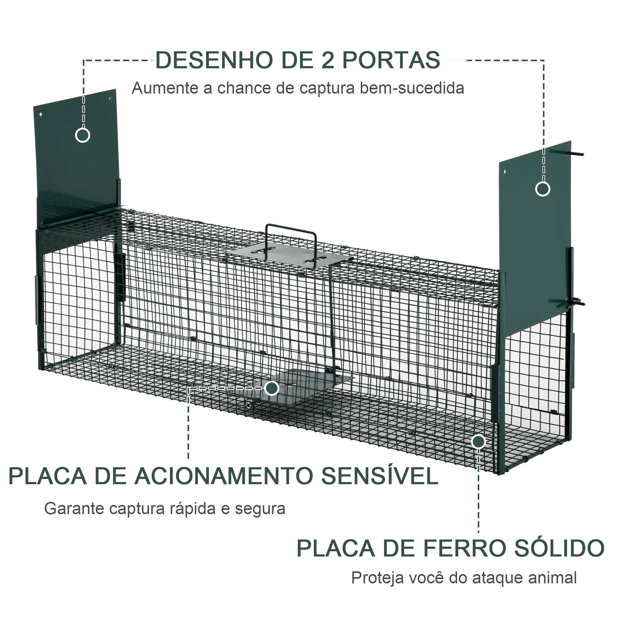 Armadilha com 2 Portas para Animais Vivos - 100x25x28cm - Verde Escuro