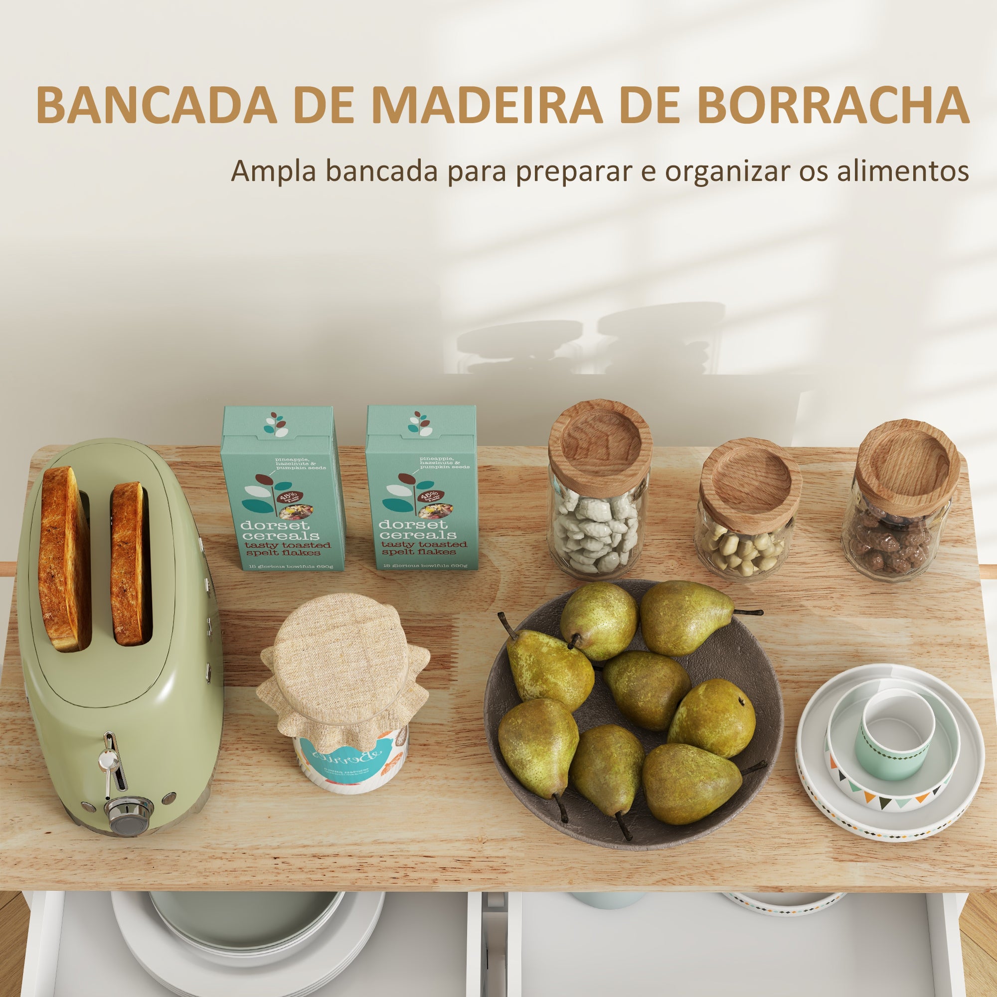 Ilha de Cozinha Móvel 111x44,5x90,5 cm - Branco