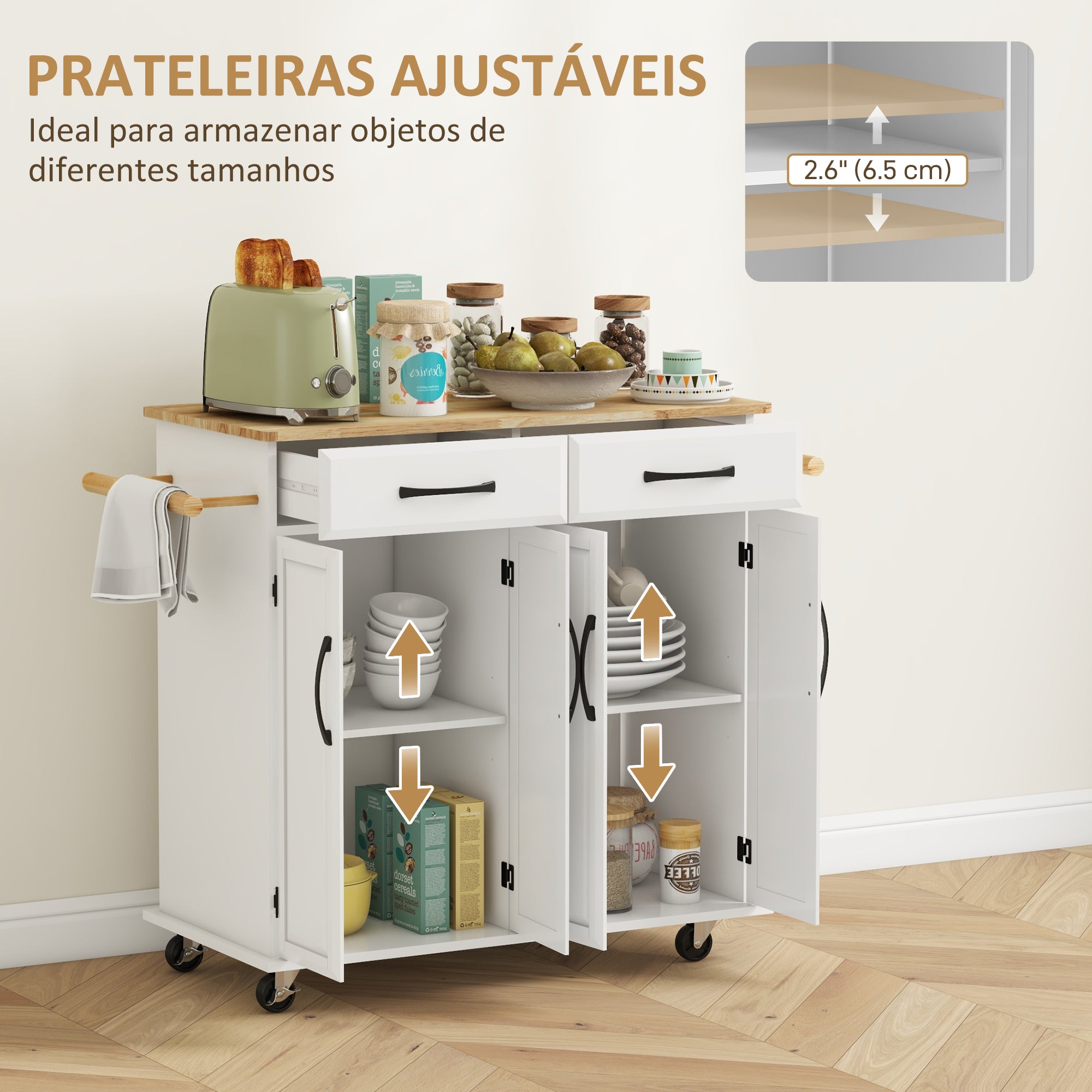 Ilha de Cozinha Móvel 111x44,5x90,5 cm - Branco