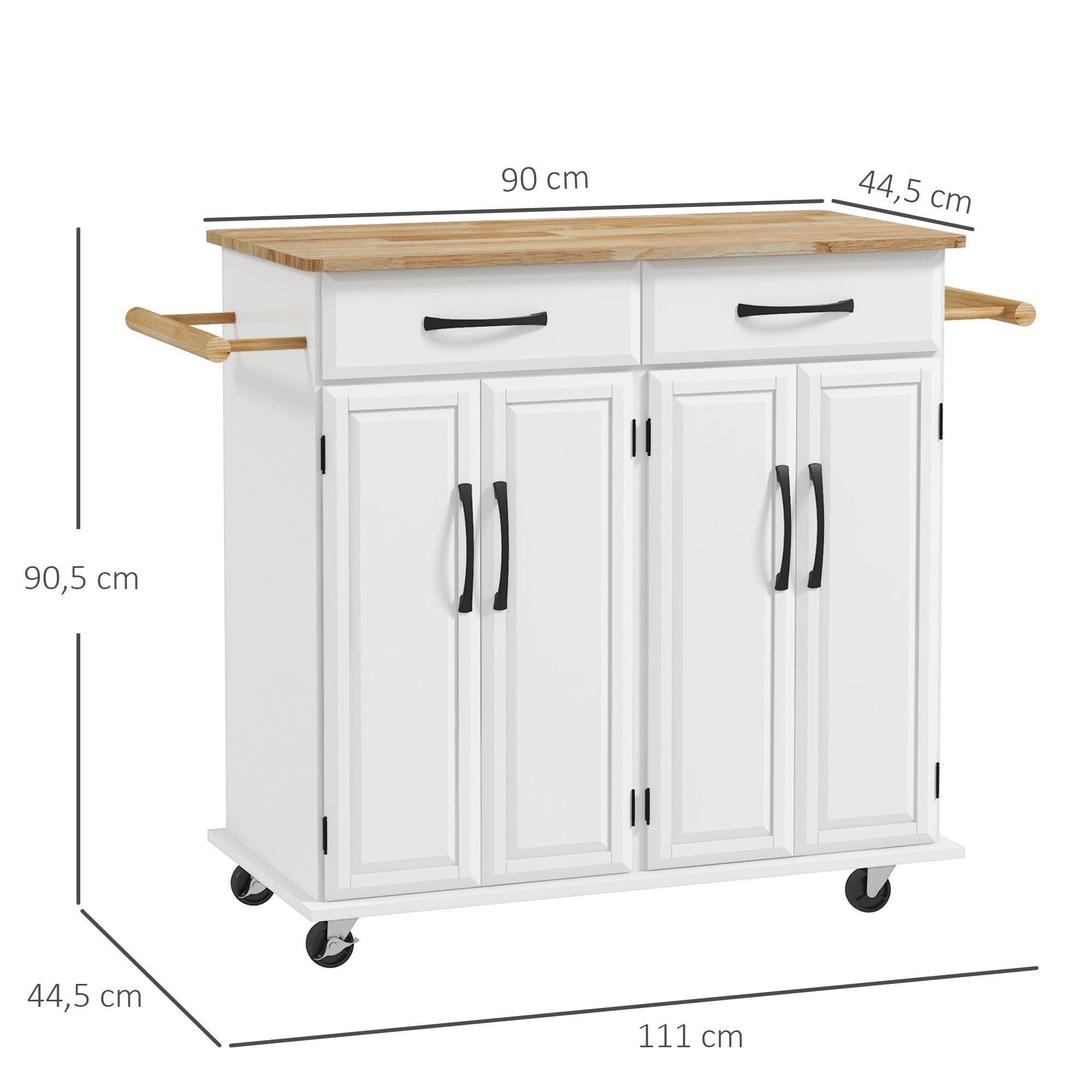 Ilha de Cozinha Móvel 111x44,5x90,5 cm - Branco
