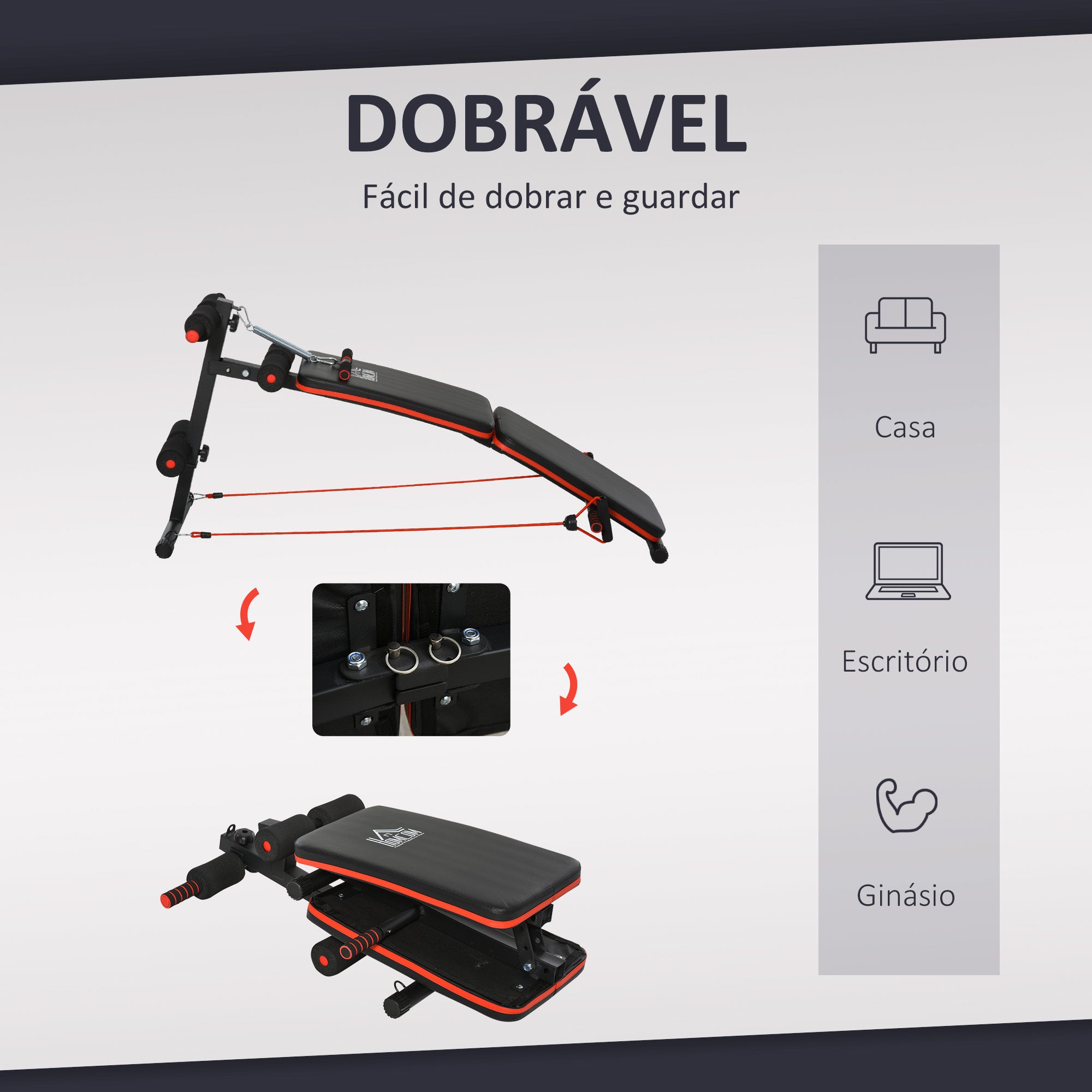 Banco de Abdominais Dobrável Ajustável em Altura 137x51x50-66cm Preto