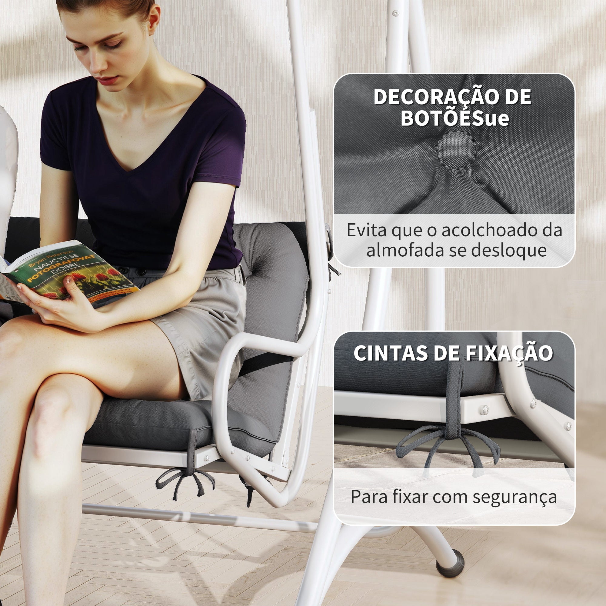 Almofada para Banco 150x98x8cm Cinzento