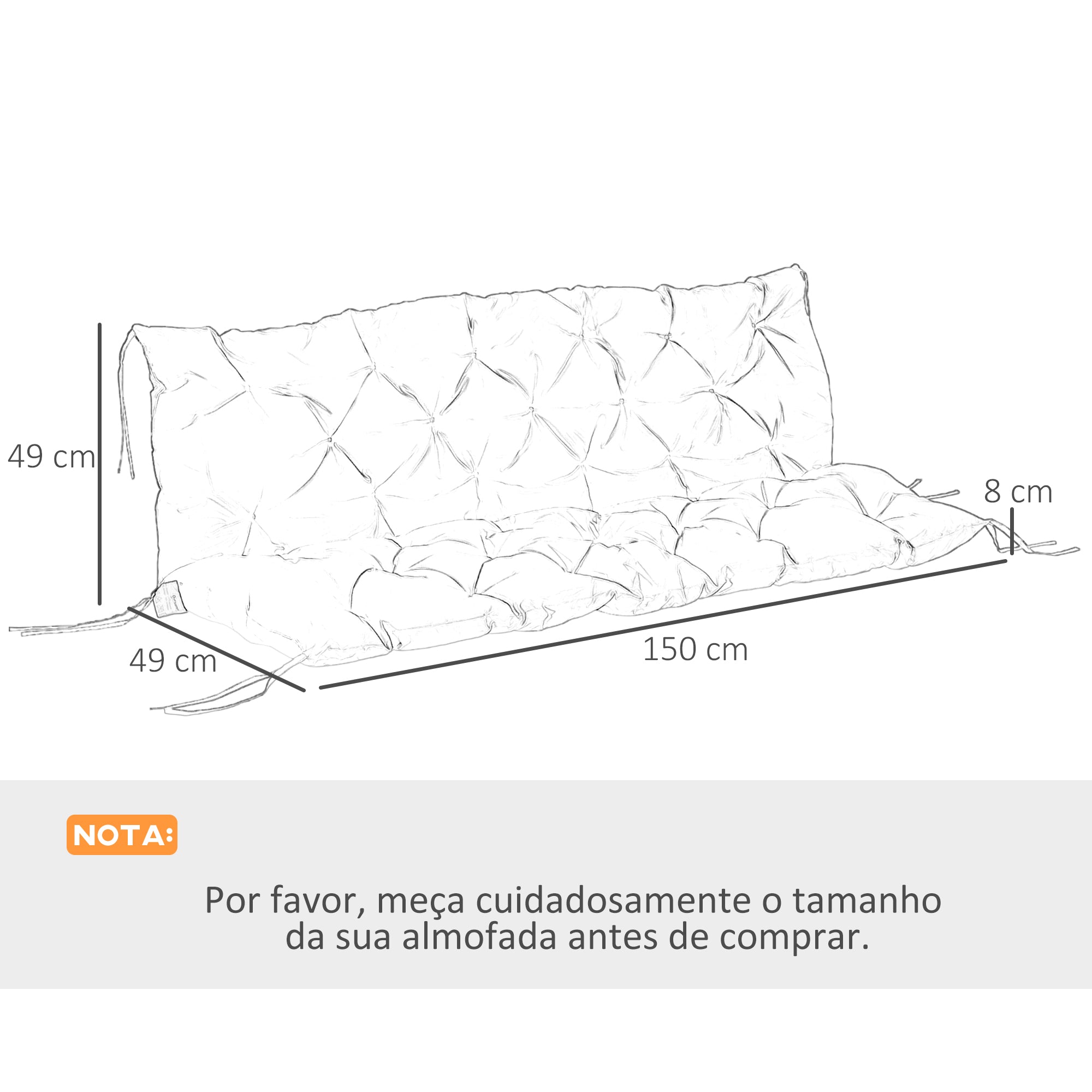 Almofada para Banco 150x98x8cm Cinzento