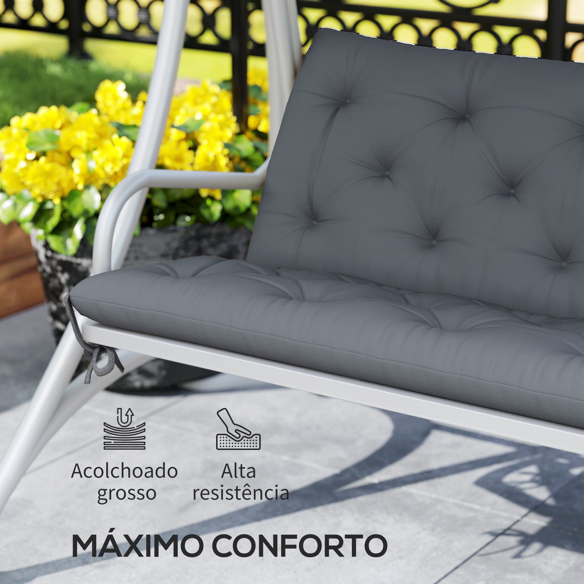 Almofada para Banco 150x98x8cm Cinzento