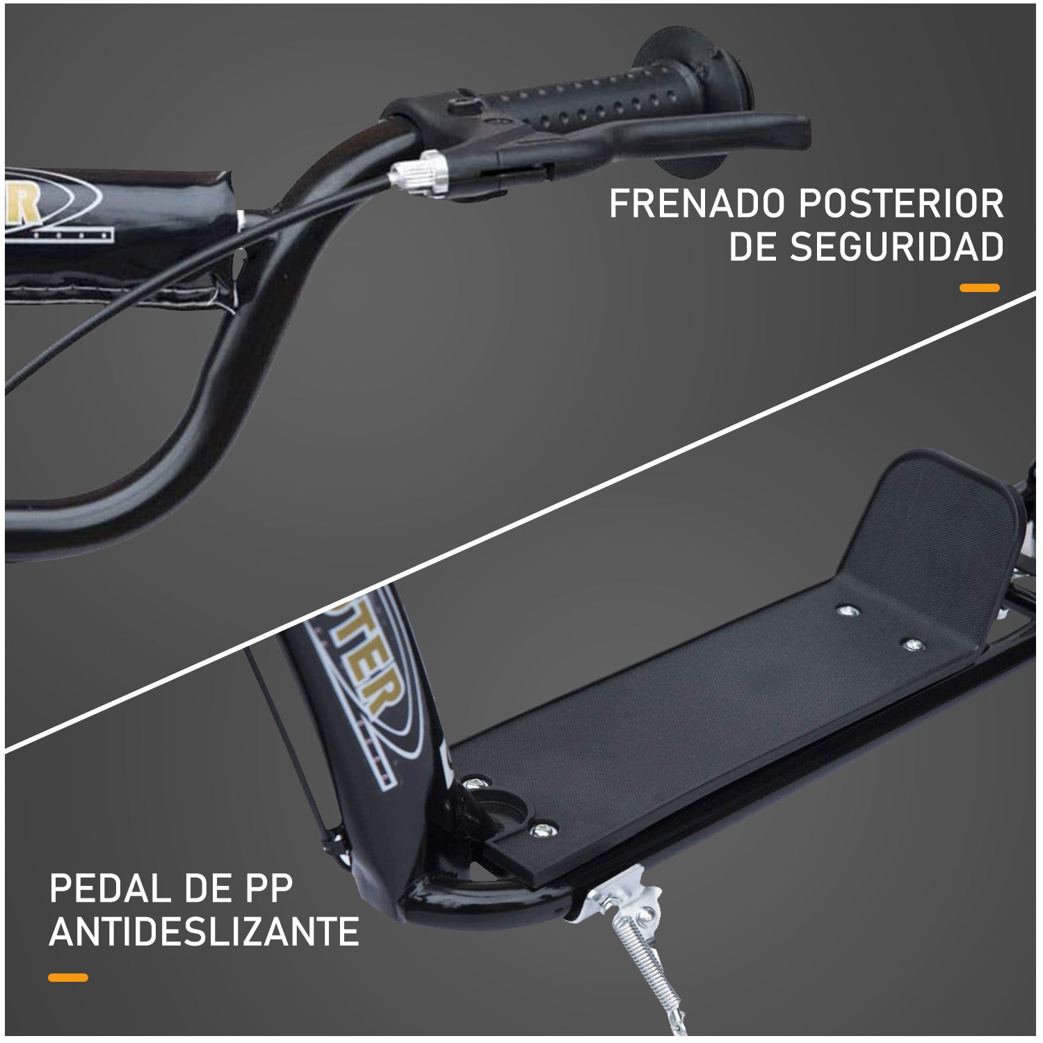 Trotinete Infantil com 2 Rodas de 12 Polegadas - Cor Preto - 120x52x80-88cm