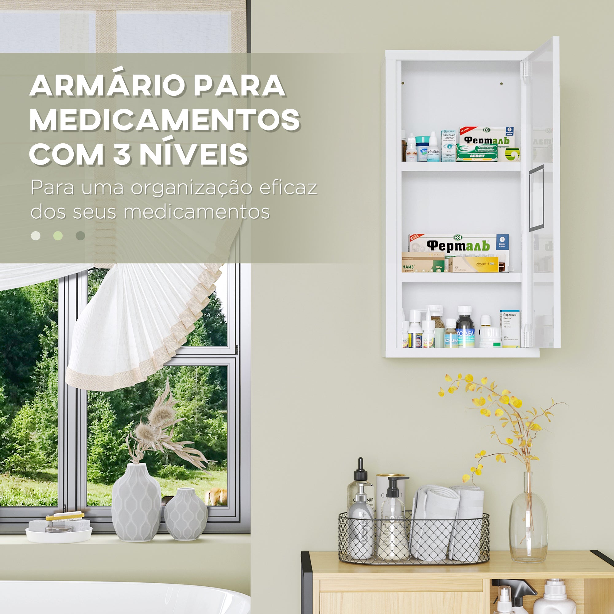 Armário de Parede para Medicamentos 30x12x60 cm - Branco