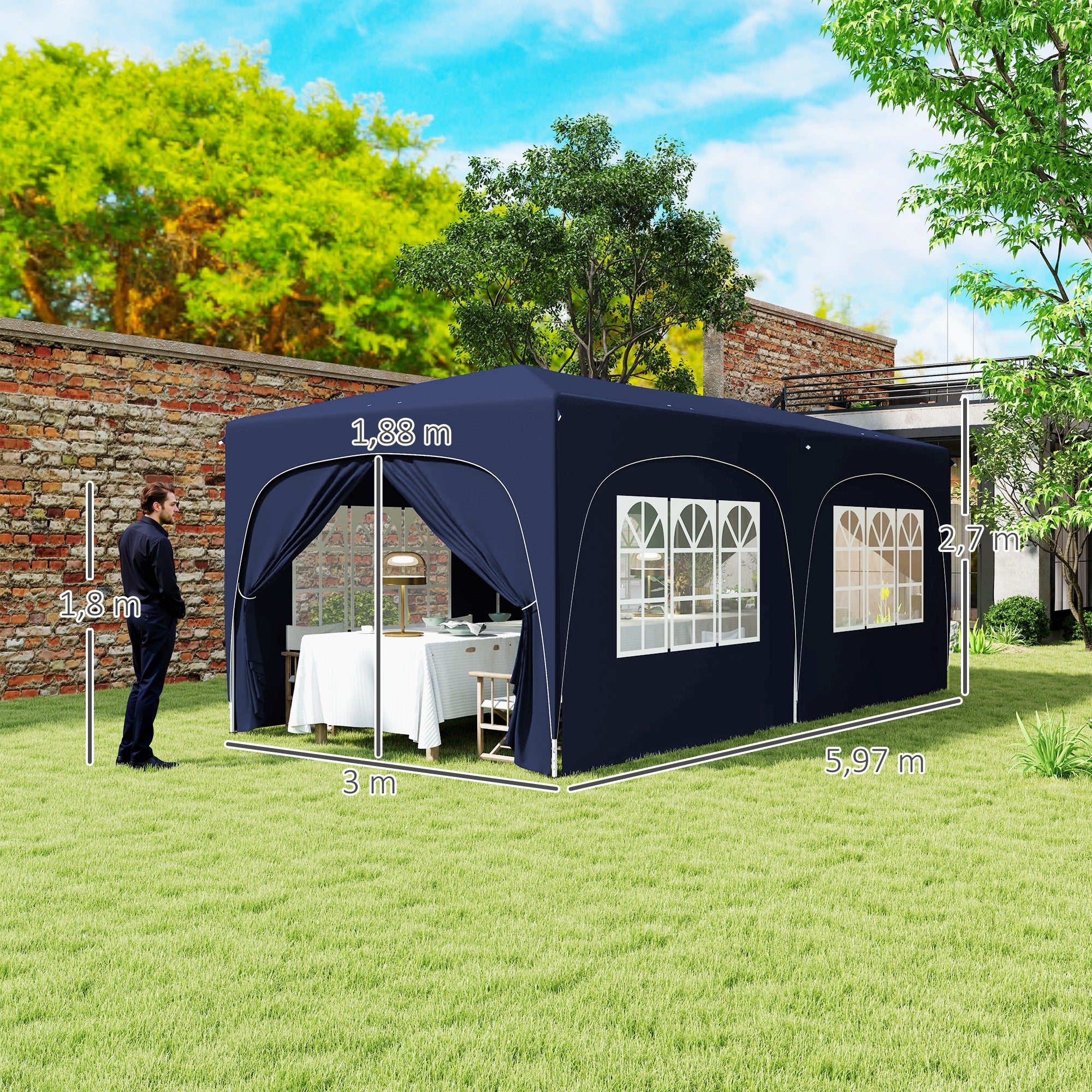 Tenda Dobrável – 597x300x270 cm – Azul Escuro – Metal e tecido Oxford