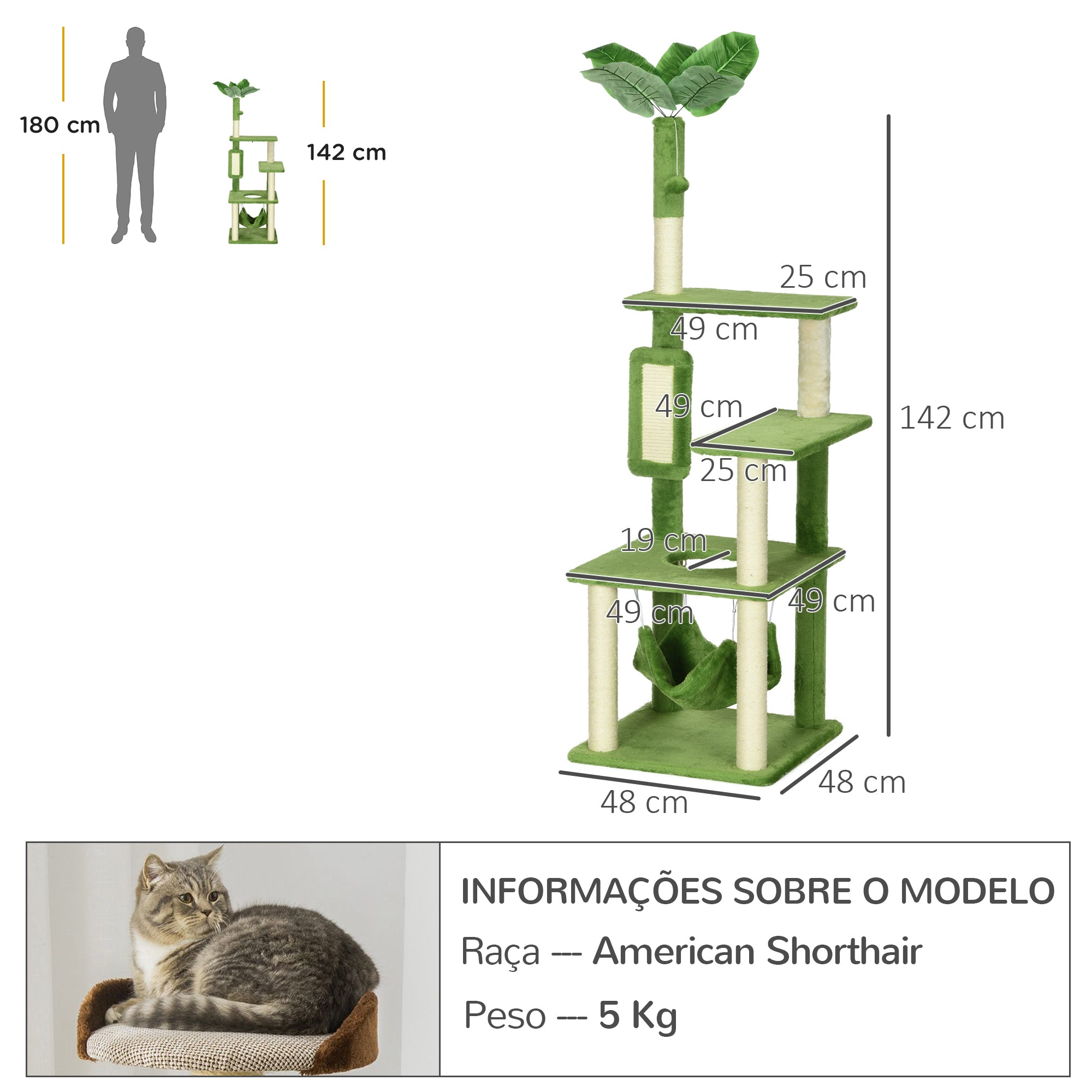 Arranhador de Gatos Grande 142 cm Verde