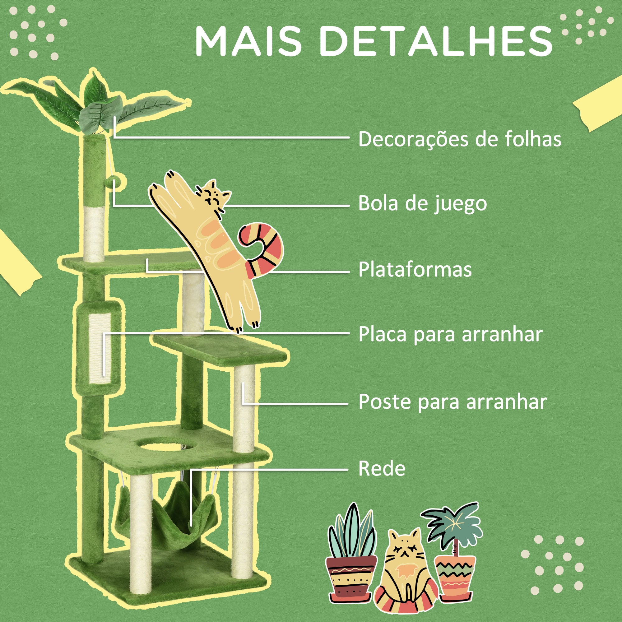 Arranhador de Gatos Grande 142 cm Verde