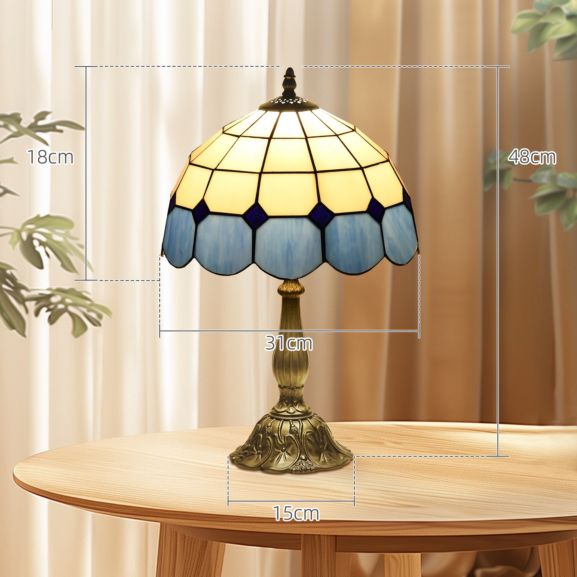Candeeiro de Mesa Vitral Azul Ø31x48 cm