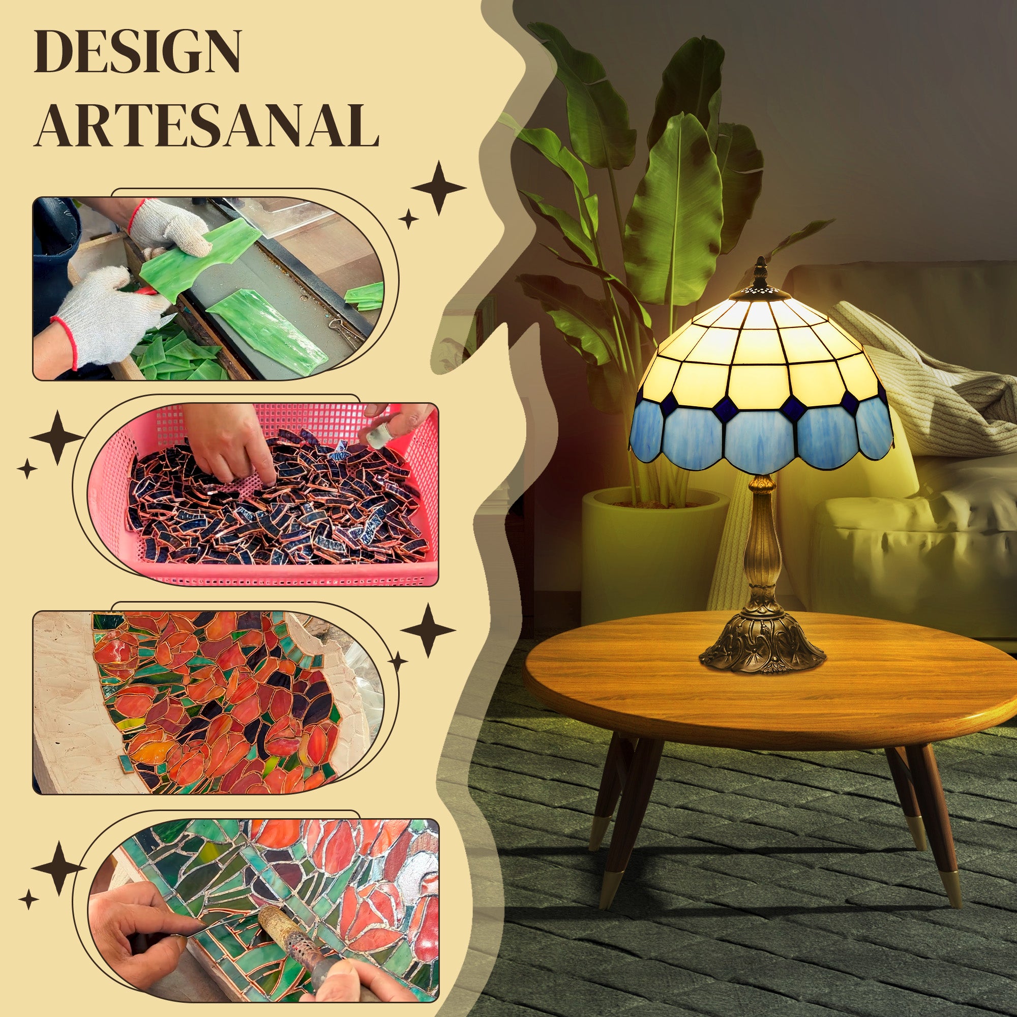Candeeiro de Mesa Vitral Azul Ø31x48 cm