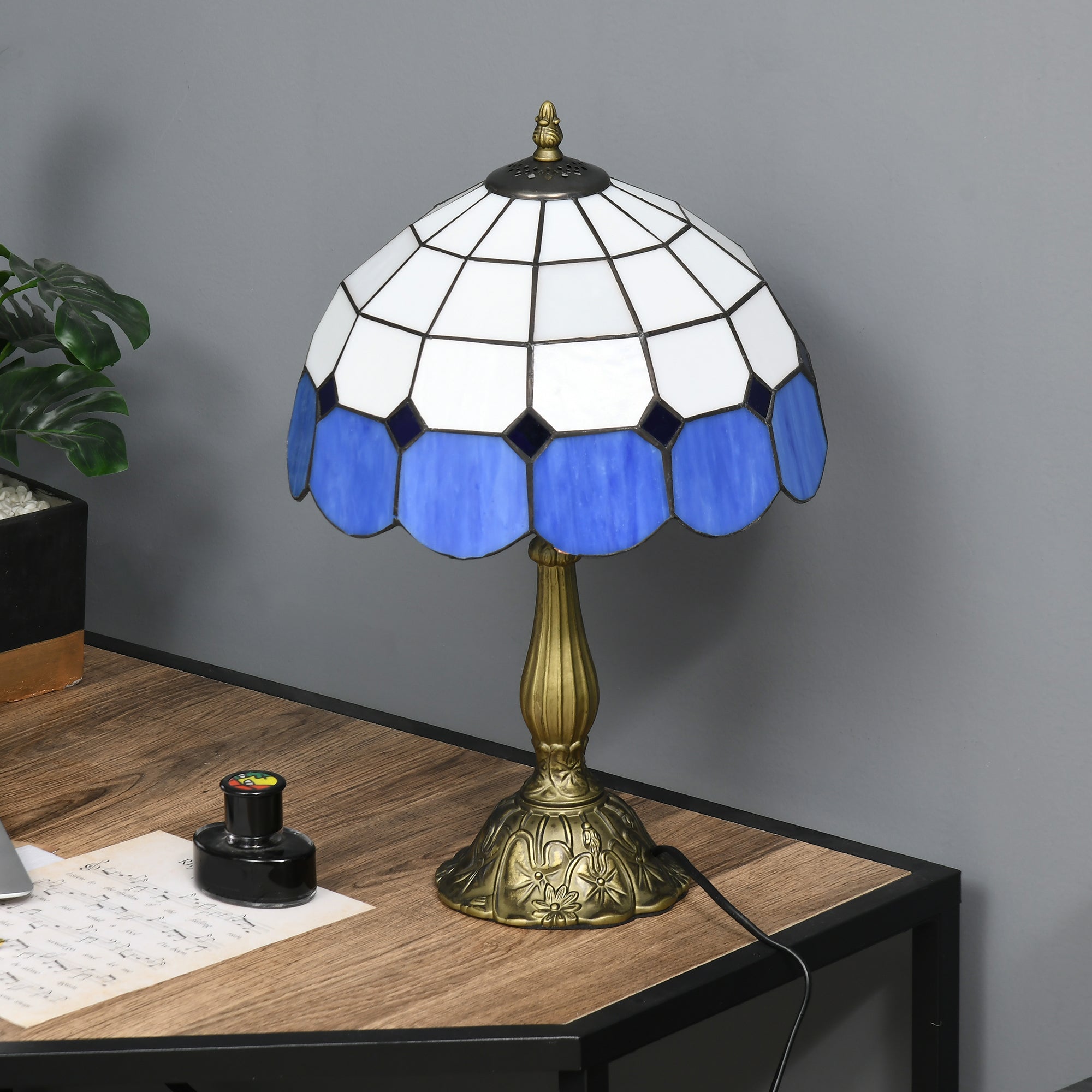 Candeeiro de Mesa Vitral Azul Ø31x48 cm