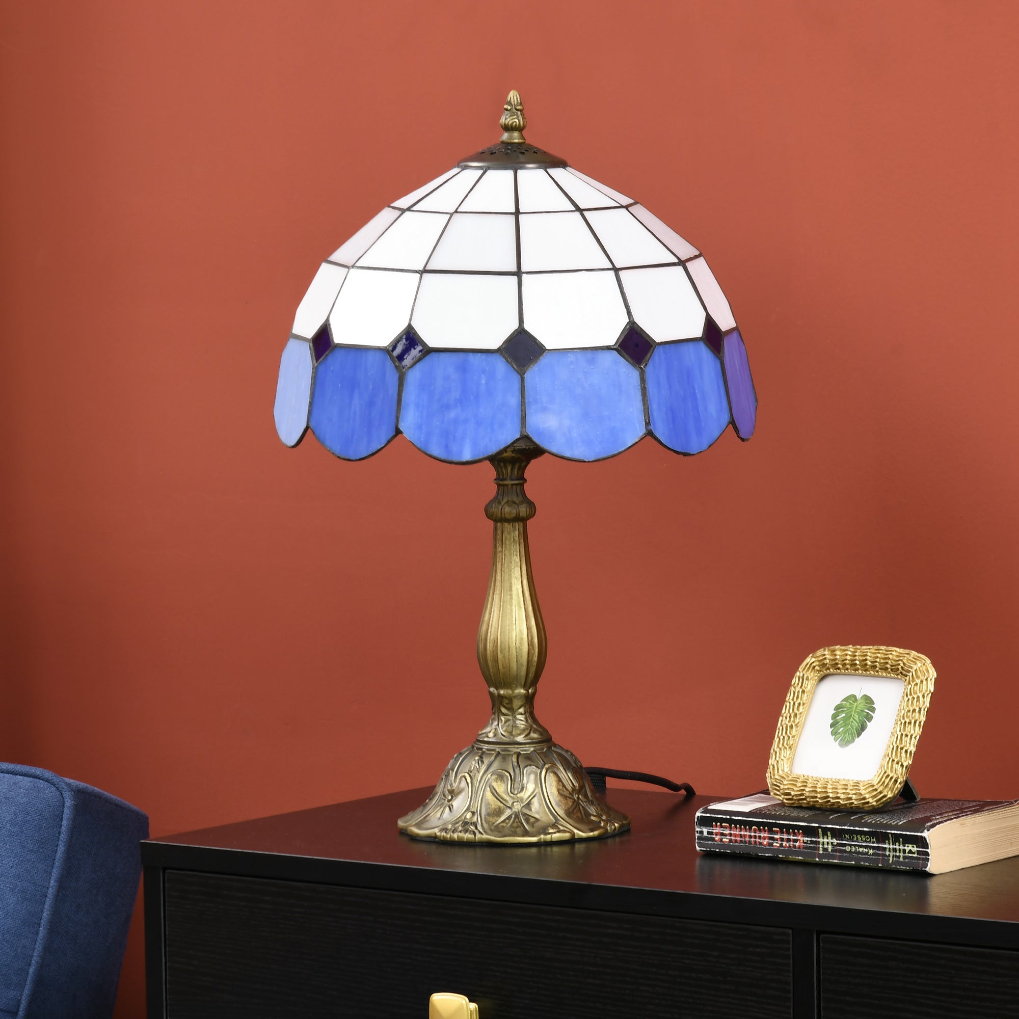 Candeeiro de Mesa Vitral Azul Ø31x48 cm