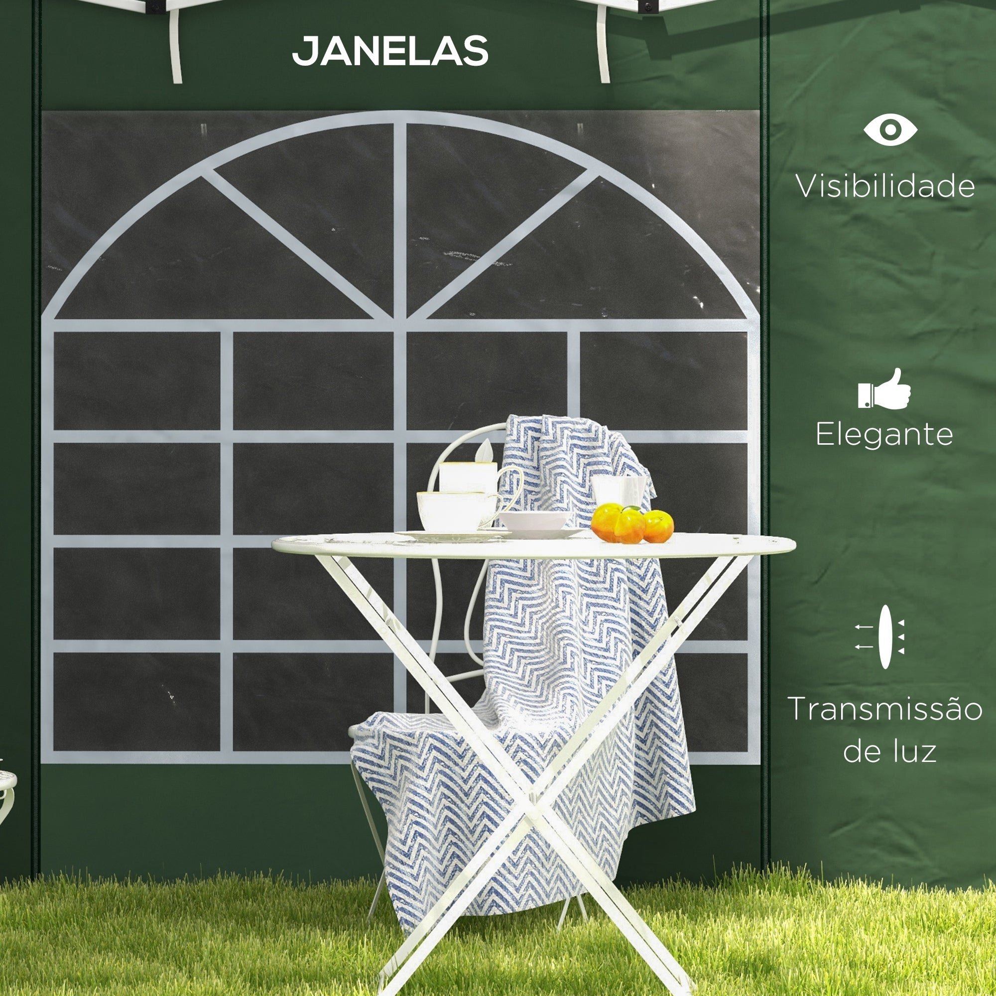 Paredes Laterais para Tenda de Jardim – 295x195 cm – Verde – Tecido Oxford