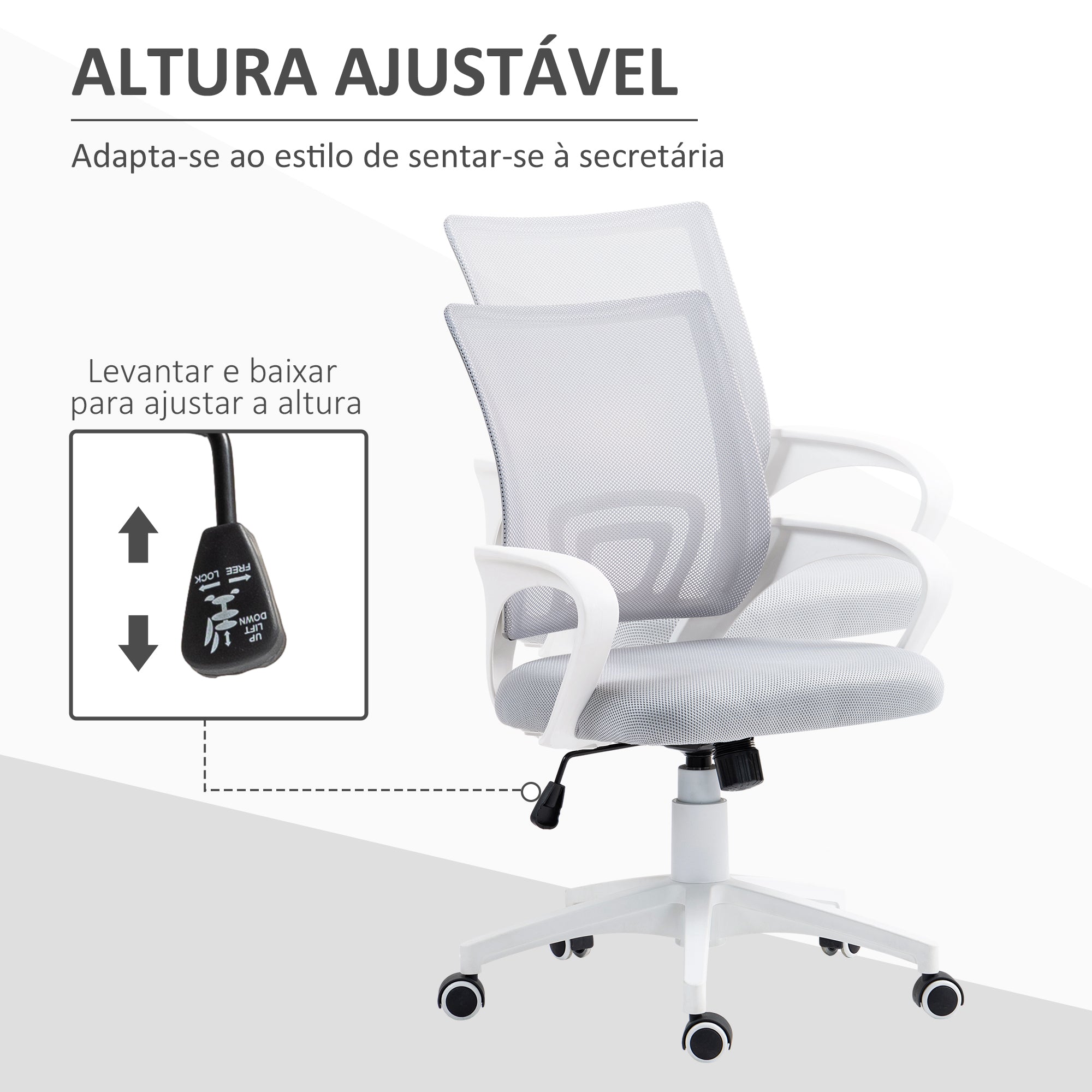 Cadeira de Escritório de Malha Cinzenta 57x55x89-109 cm - Conforto e Versatilidade