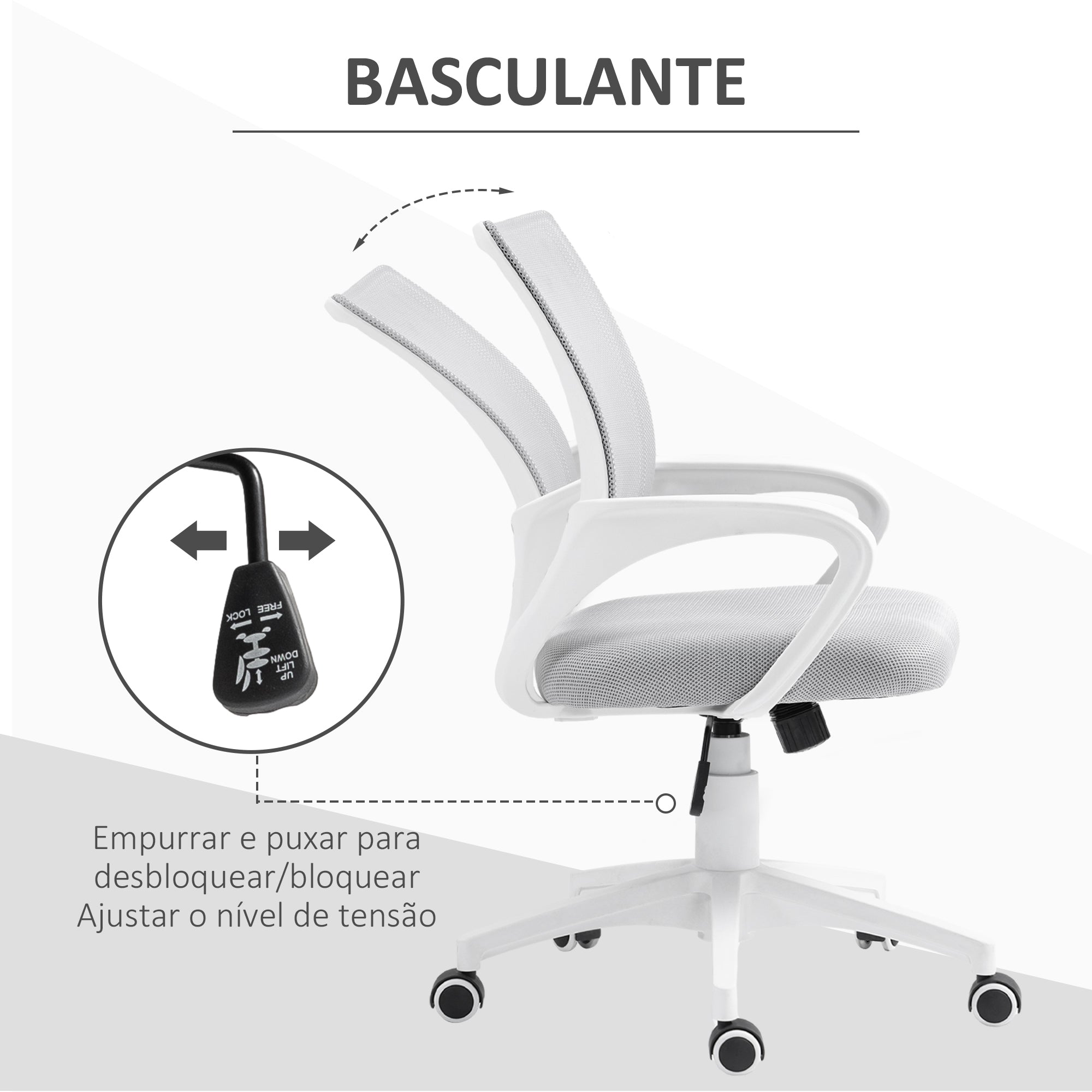 Cadeira de Escritório de Malha Cinzenta 57x55x89-109 cm - Conforto e Versatilidade