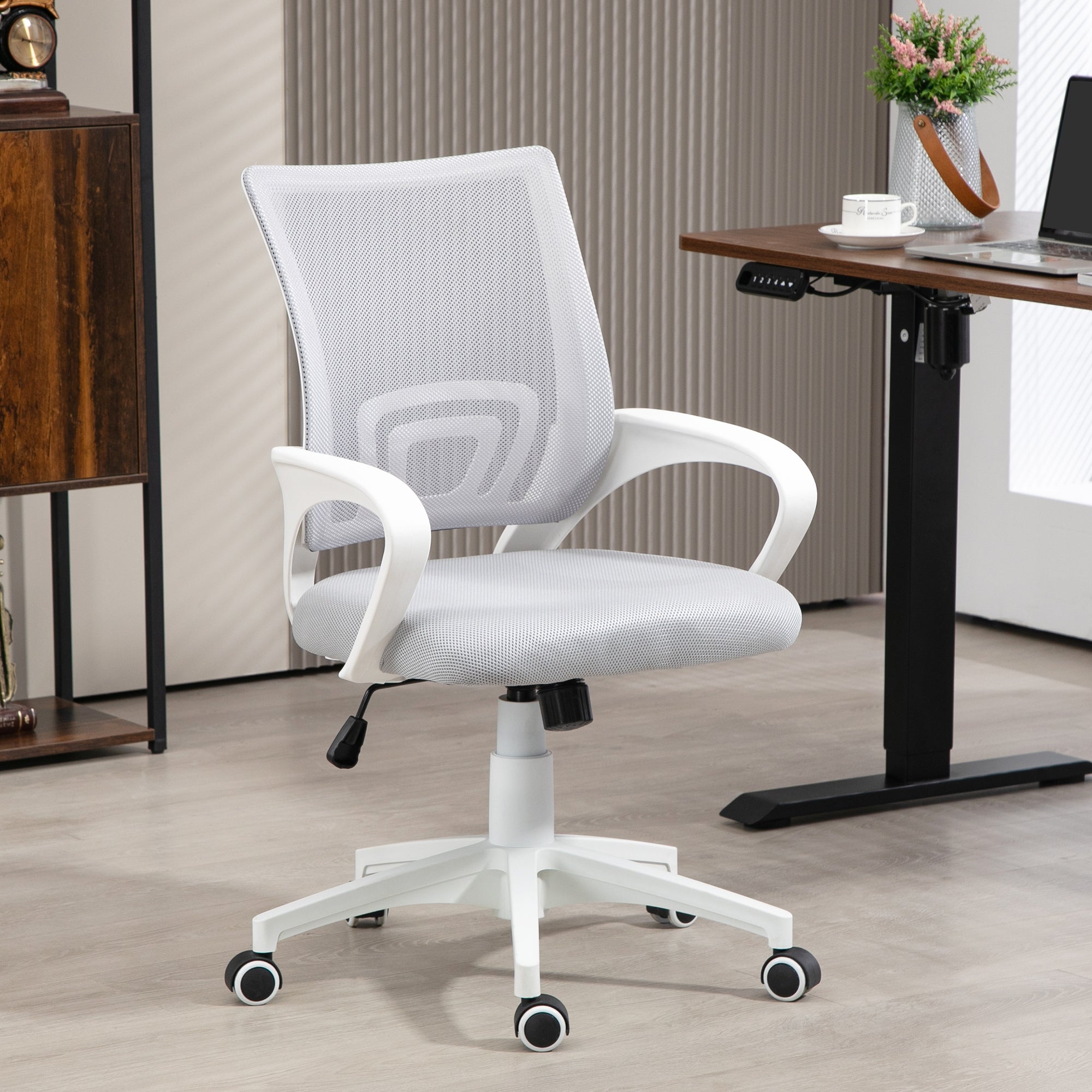 Cadeira de Escritório de Malha Cinzenta 57x55x89-109 cm - Conforto e Versatilidade