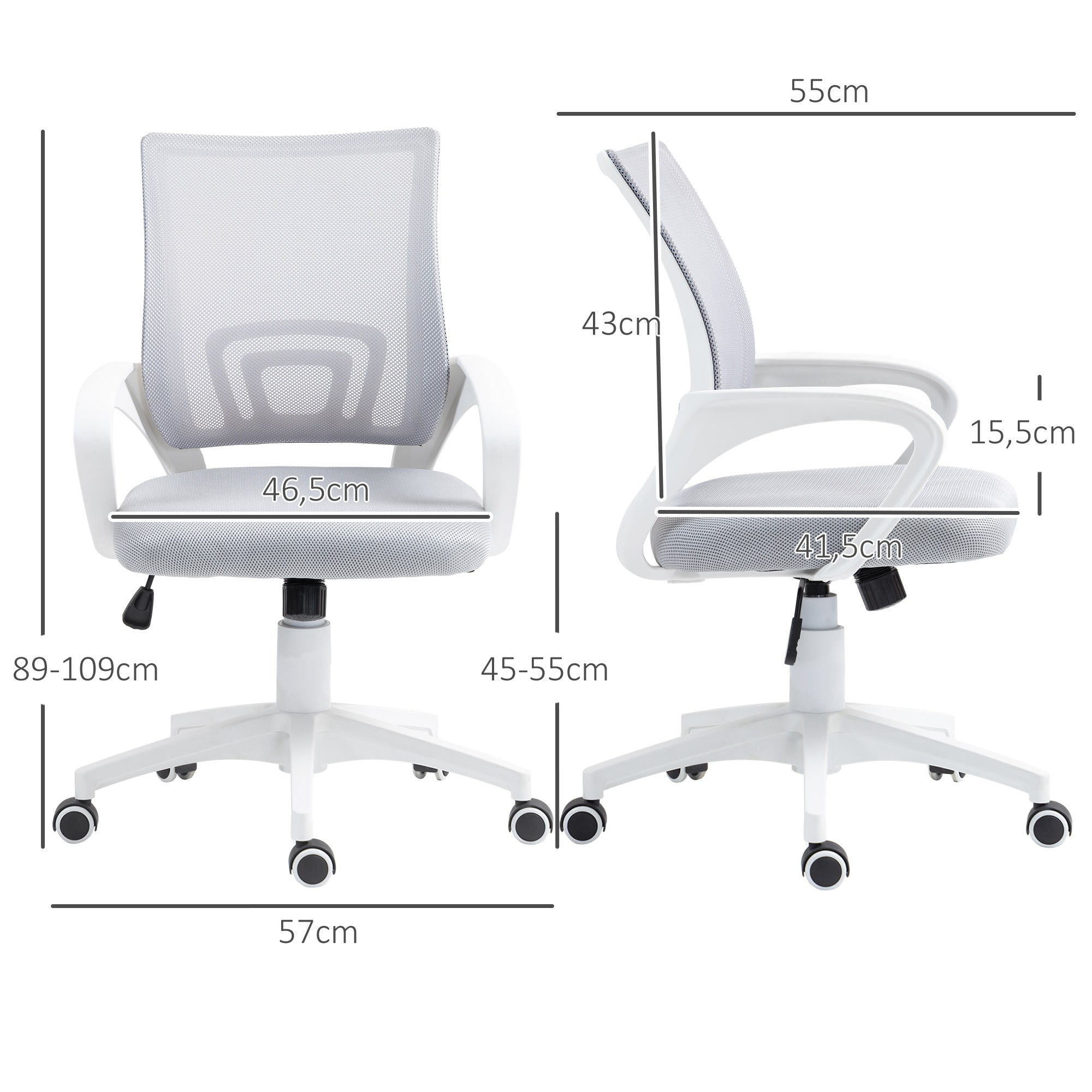 Cadeira de Escritório de Malha Cinzenta 57x55x89-109 cm - Conforto e Versatilidade