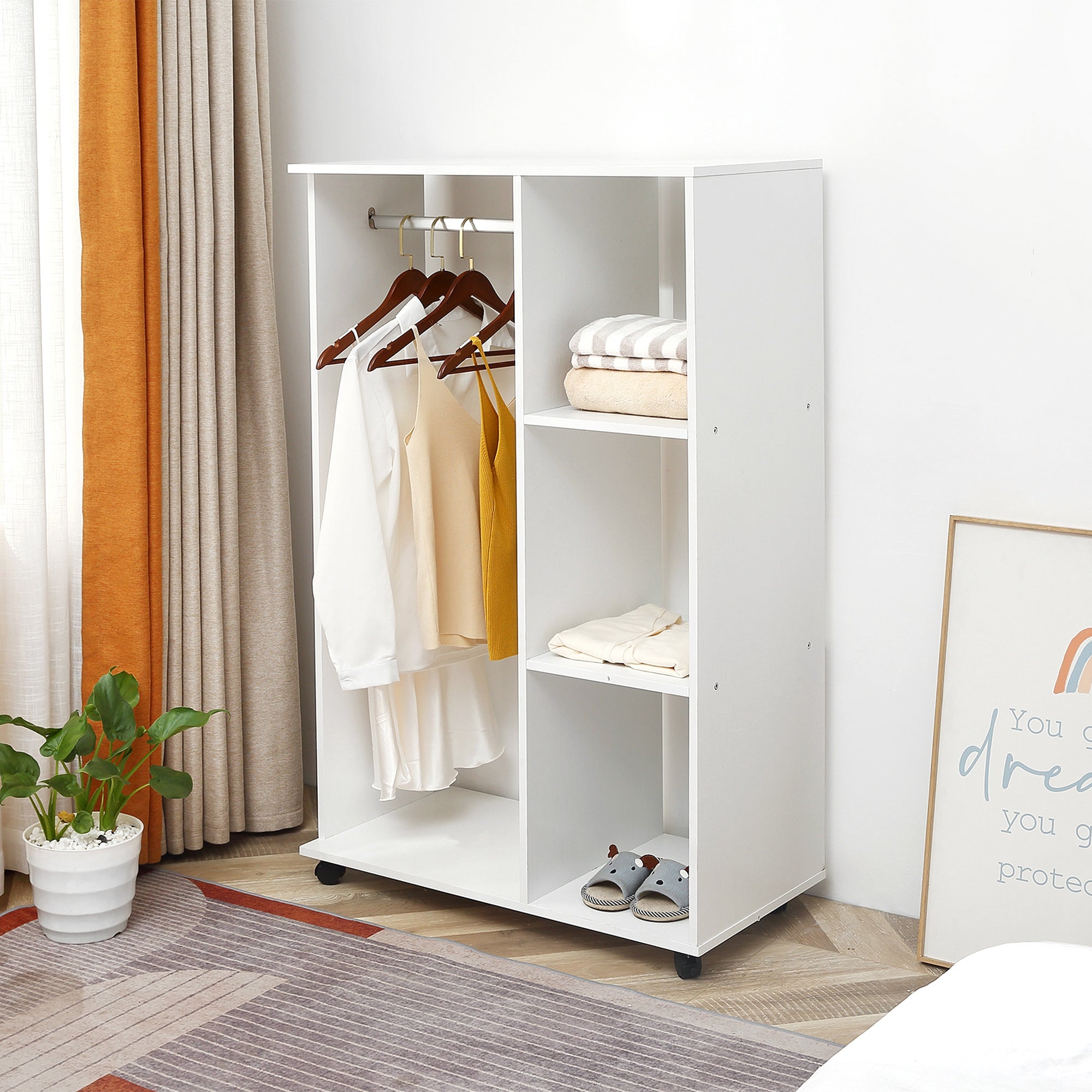 Roupeiro Aberto de Madeira 80x40x128cm - Branco