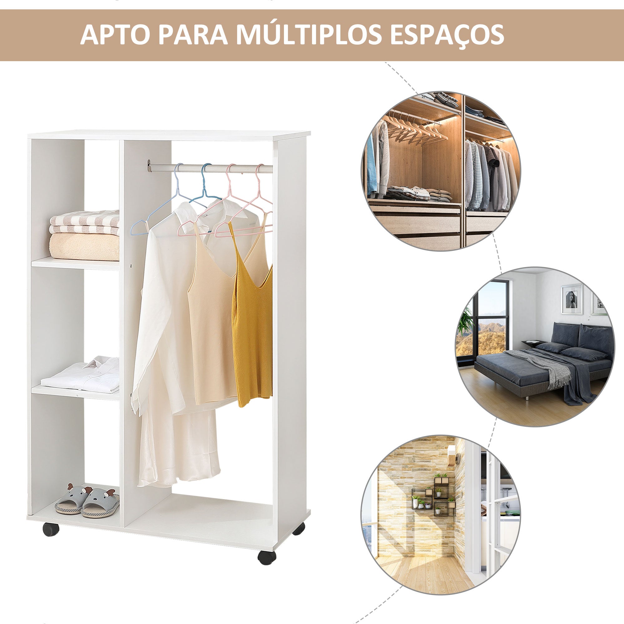 Roupeiro Aberto de Madeira 80x40x128cm - Branco